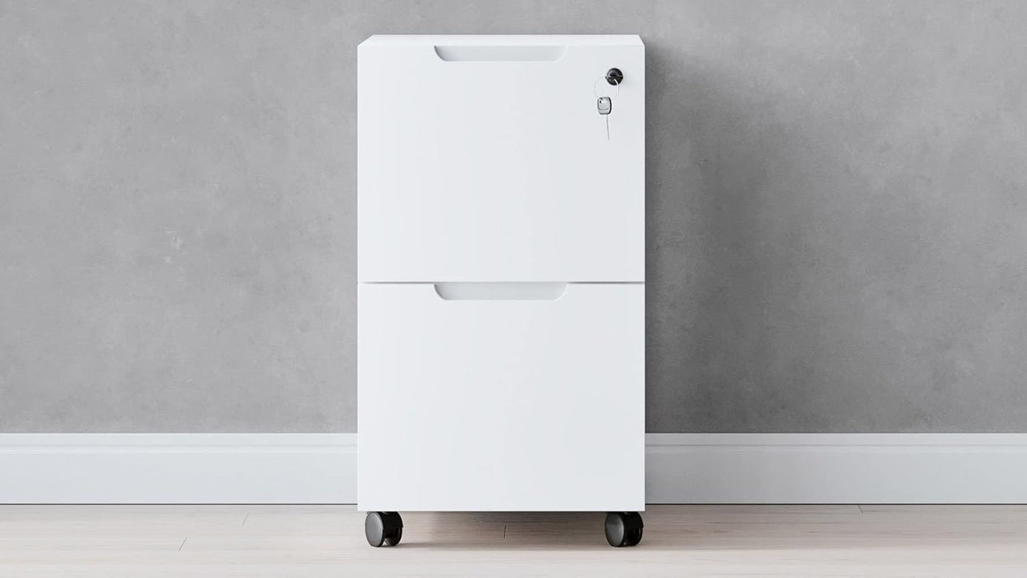ZURI Hayes Modern 2 Drawer Mobile Legal and Letter Filling Pedestal - White