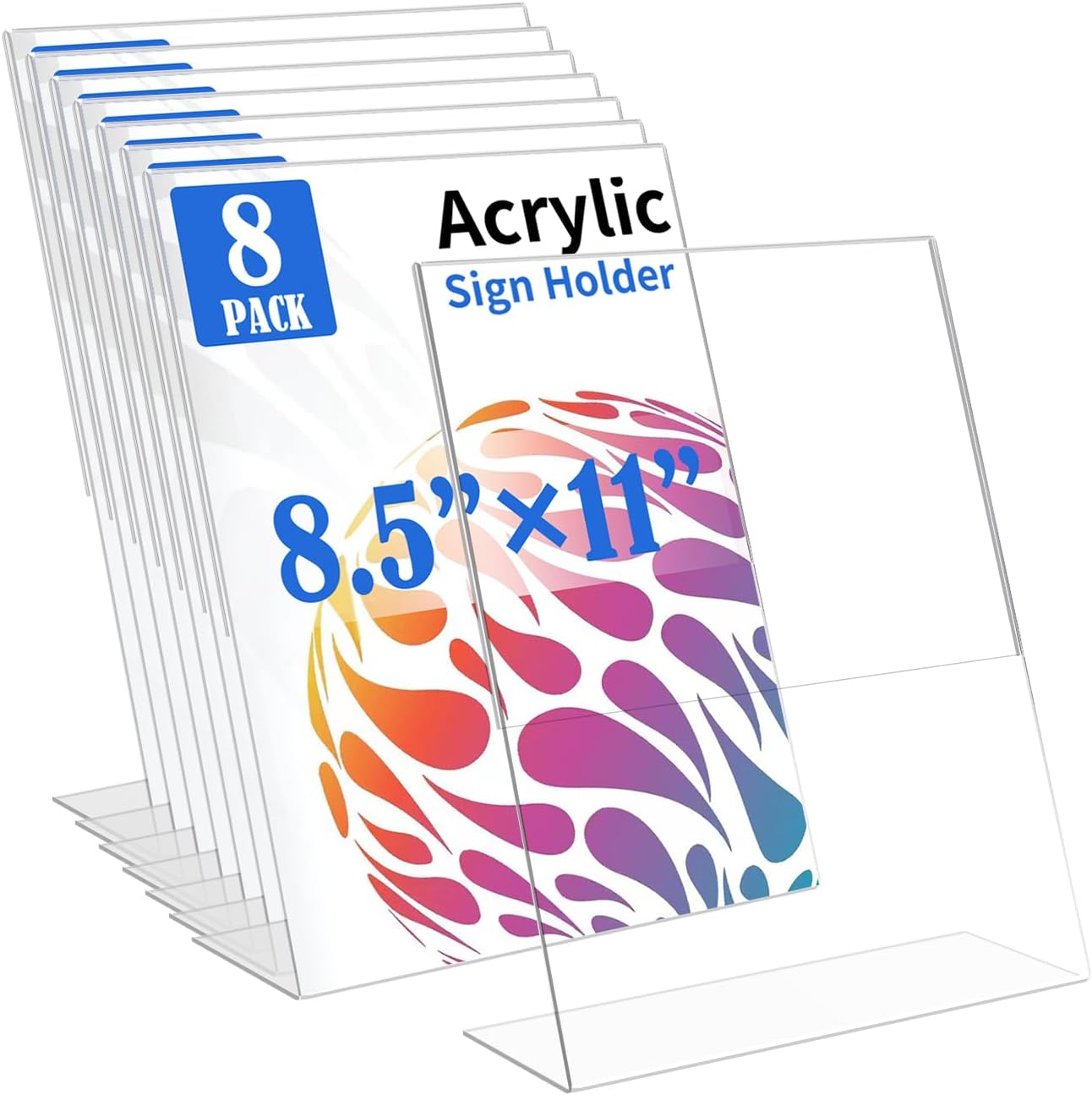 8 Pack Acrylic Sign Holder 8.5 X 11, L Shape Clear Sign Holder, Clear Plastic Sign Holder Picture Photo Frames, Flyer Document Paper Display Stand for Office Desktop