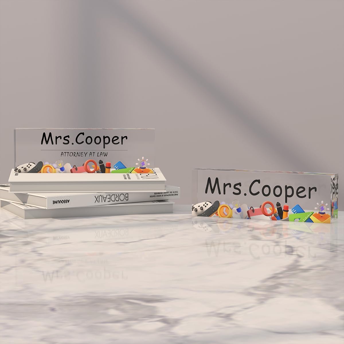 Personalized Office Desk Name Plate on Acrylic Glass - Custom Nameplate Decor, Accessories - Gift for Boss, Coworkers
