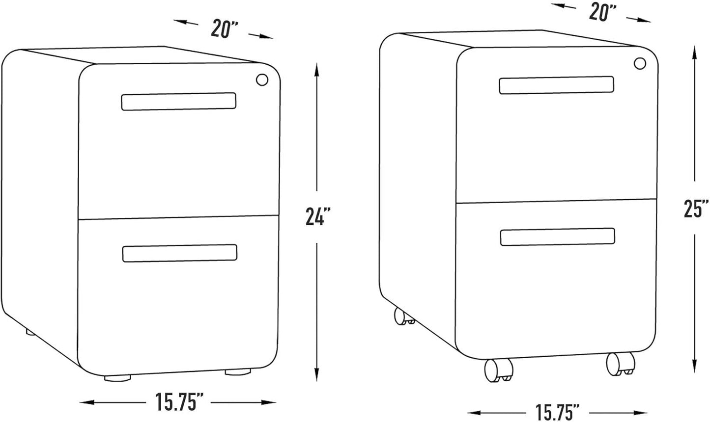 Laura Davidson Furniture Stockpile 2 Drawer Mobile File Cabinet with Lock - Under Desk Metal Filing Cabinet, Legal/Letter File Folders, Wheels and Stationary Feet, Pre-Assembled, White/Wood