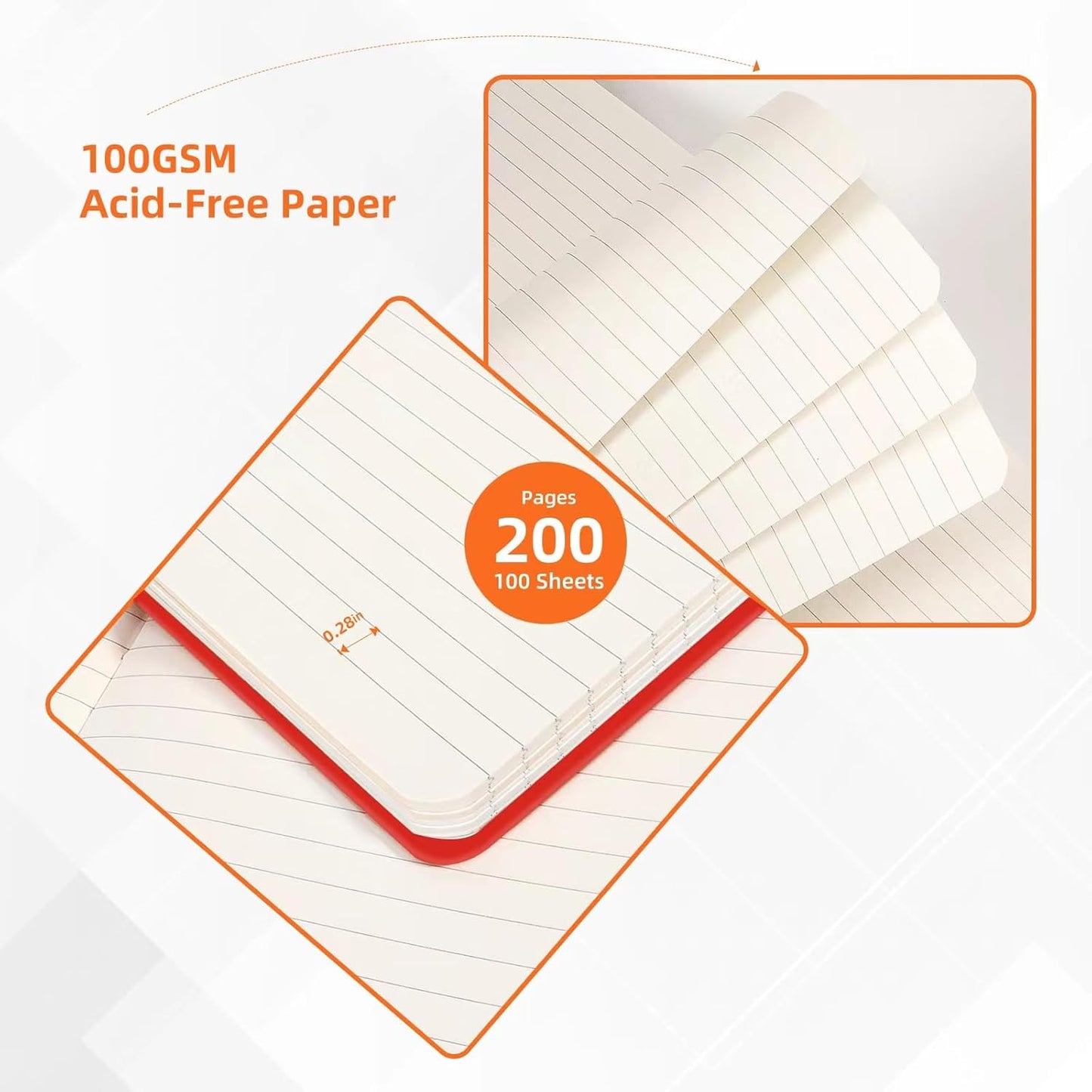 BOSSAND College Ruled Notebooks, 6 Pack A5 Lined Journal Notebooks, 200 Pages 100 GSM Thick Paper, Hardcover, 8.25 inches x 5.75 inches, Red