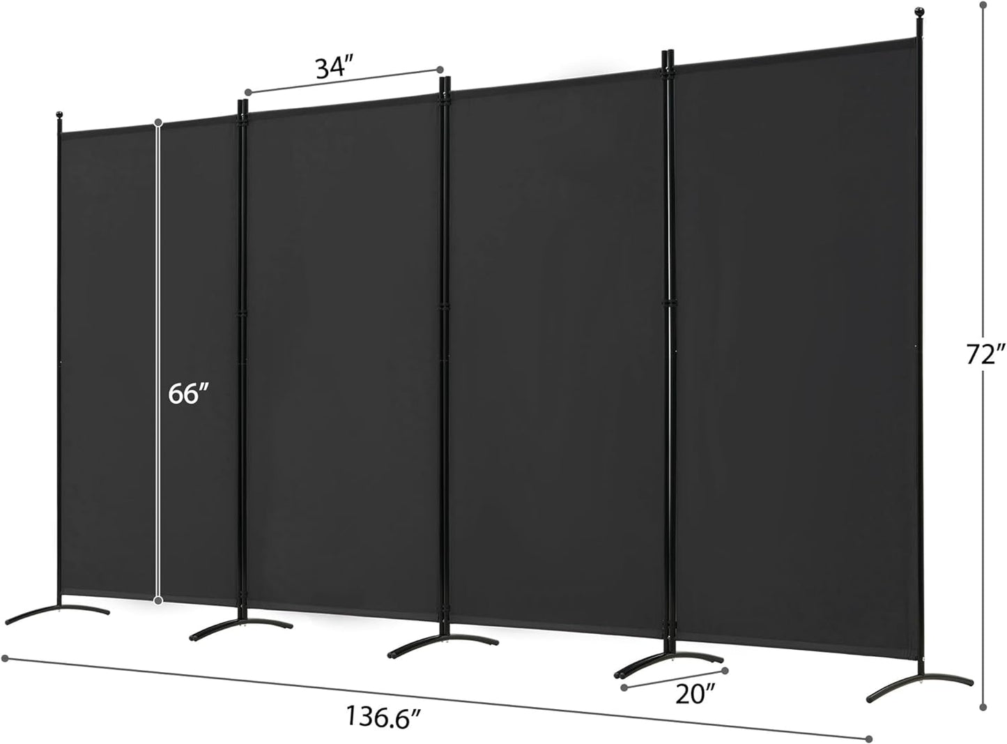 Spurgehom 4 Panel Room Divider Folding Privacy Screen, Freestanding Fabric Partition Portable Room Partition Wall Dividers for Home Office Room Restaurant, 136" W X 72" H (Black)