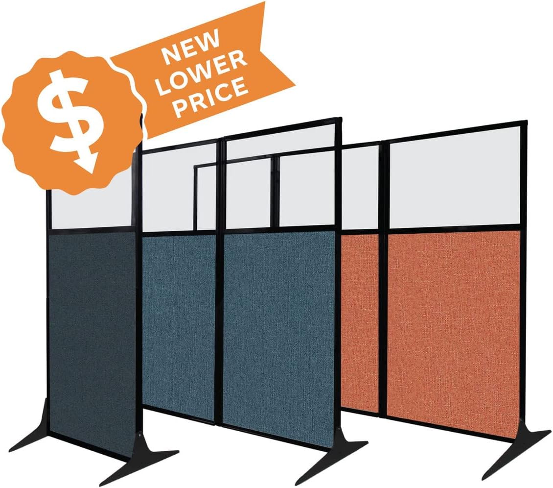 Versare Office Workstation Screen | Portable Wall Divider | Modern Cubicle | Freestanding Privacy Screen | Flexible Work Space | 2 Panels | 66" Wide x 70" Tall Blue SoundSorb Panels with Window