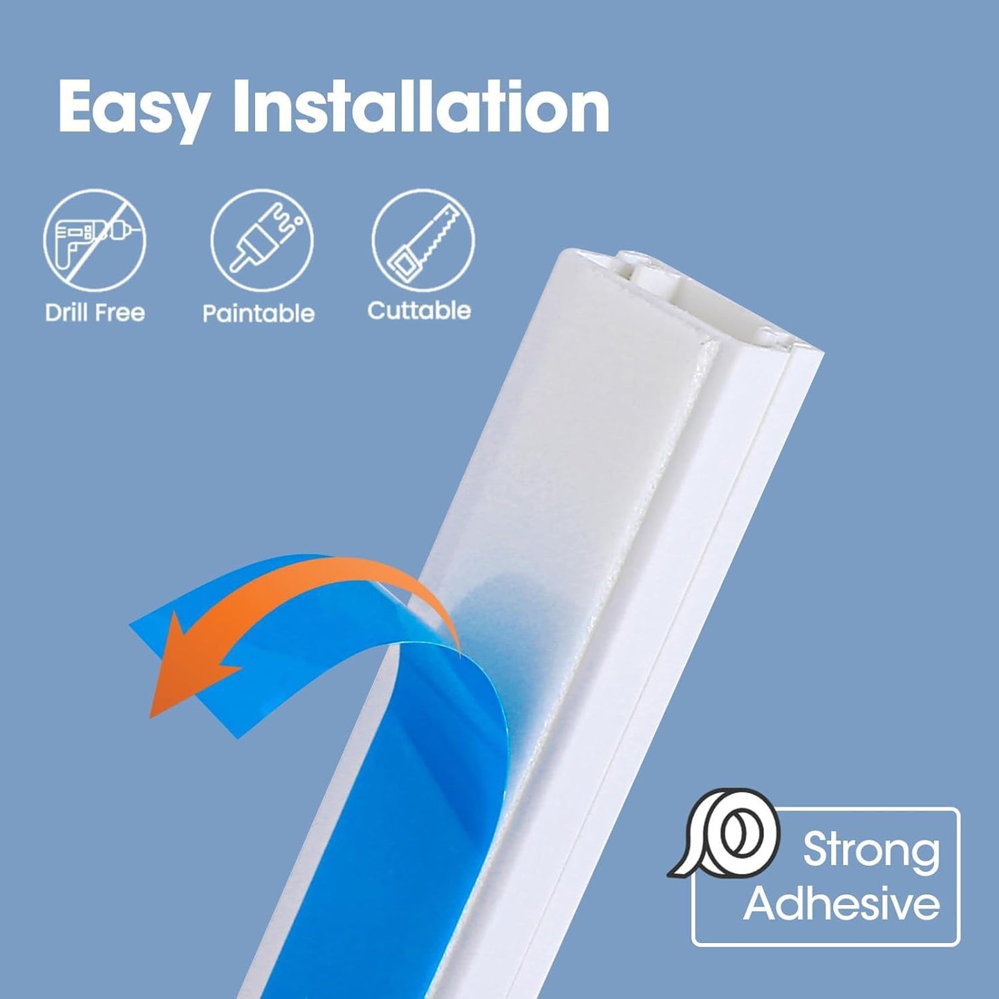 116in Cord Hider Kit, Cord Covers for Wires on Wall, Paintable Cable Raceway, Cord Hider for Wall Mount tv, tv Cable Hider Wall kit, Wire Covers for Cords, W0.96in X H0.57in, White