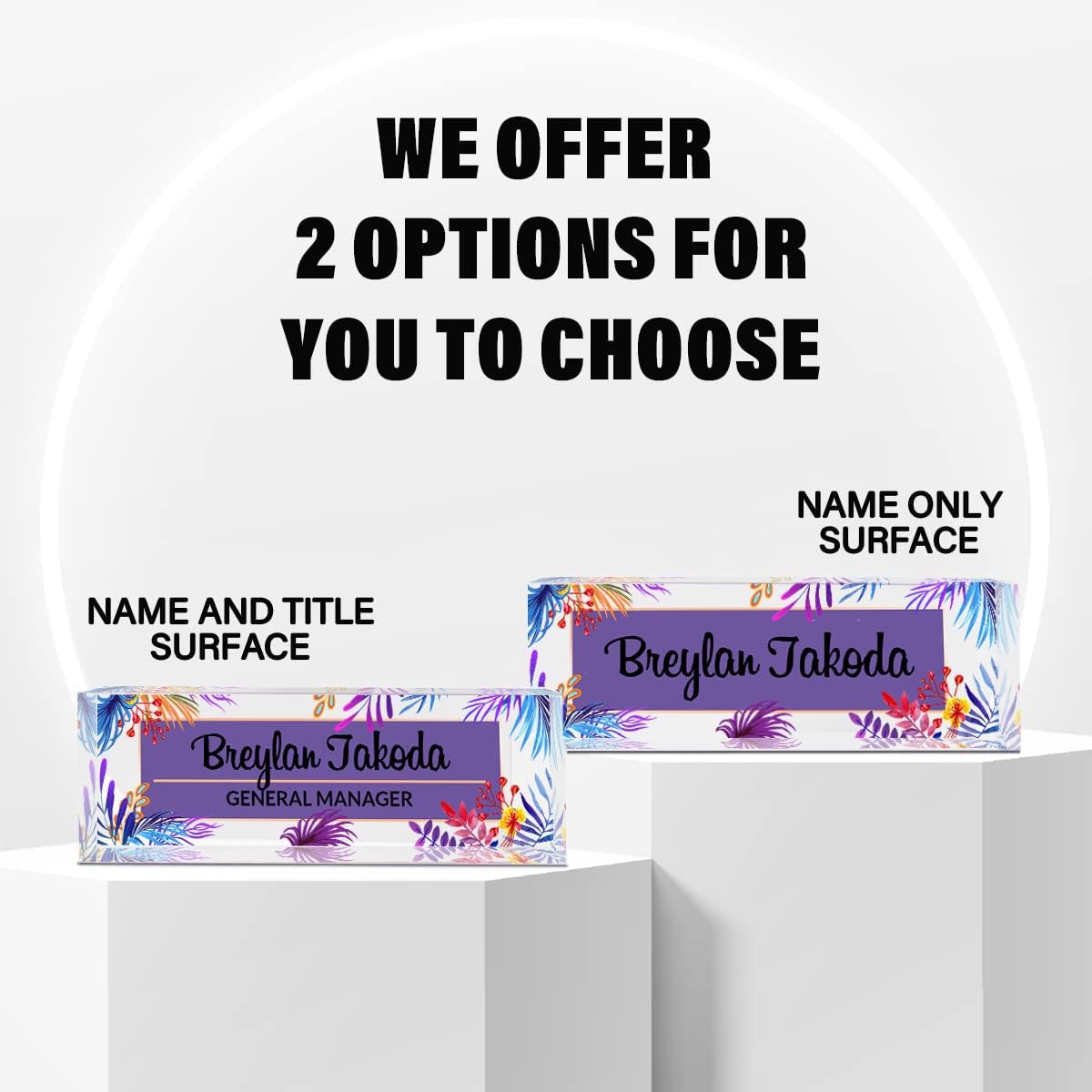 Office Desk Name Plate Personalized | for Custom Plates Desks| Decor Women Acrylic Decorations(Tropical Plants)