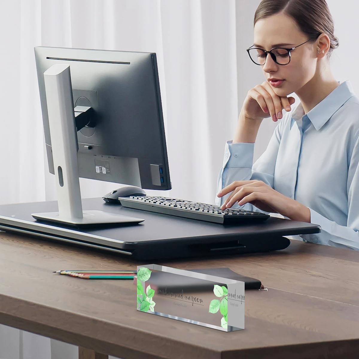 Personalized Custom Name Plates on Acrylic Glass, Office Desk Decor, Personalized Office Gift