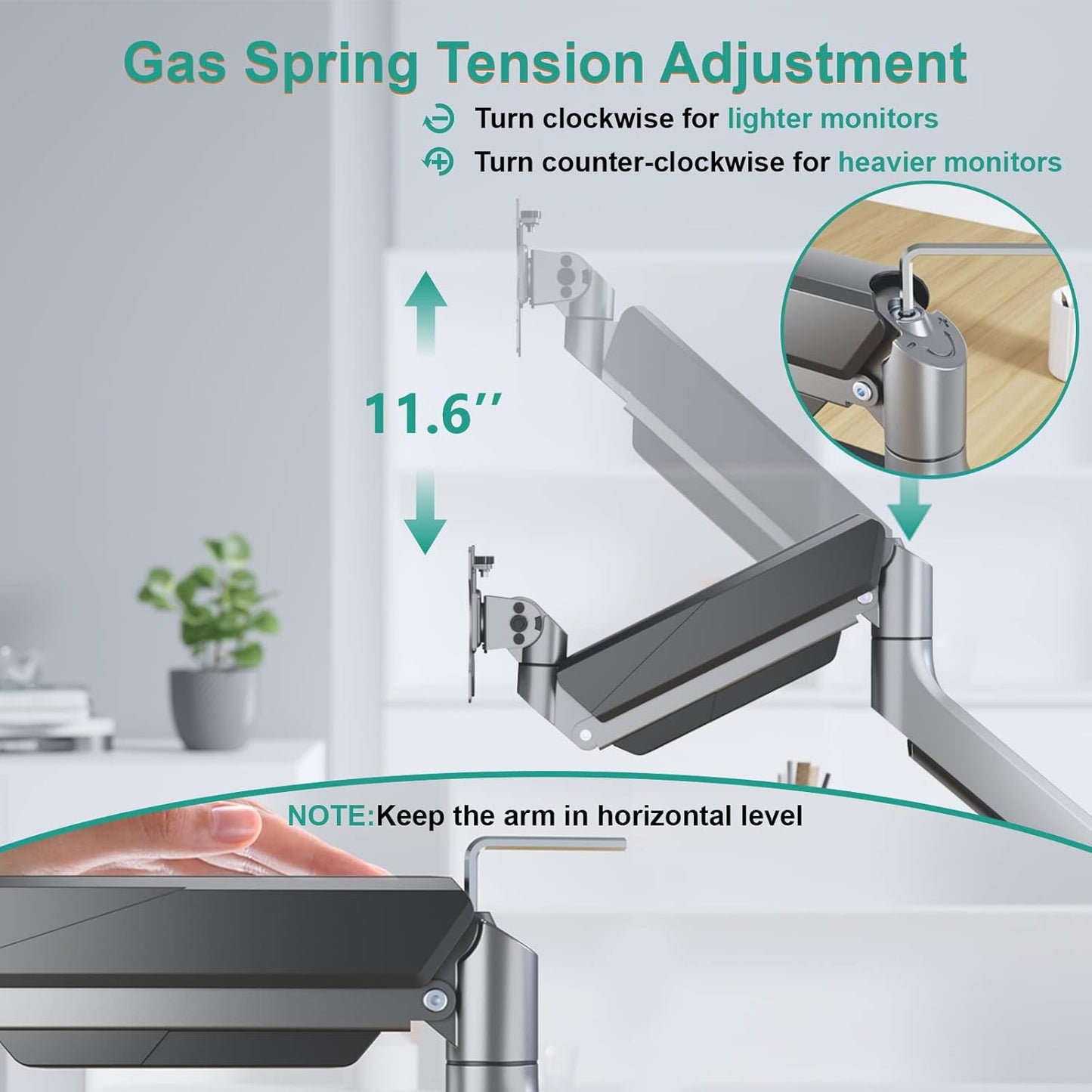 WALI Ultrawide Monitor Arm for 13 to 49 Inch Heavy Duty Curved Screens, Adjustable Gas Spring Single Monitor Desk Mount with 2 USB 3.0 Ports, Holds 33 lbs, 75x75/100x100 VESA, Silver (GSMU001)