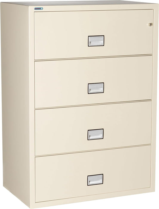 38 inch Wide 4-Drawer Lateral Fireproof File Cabinet – Legal and Letter Size Filing – Key Lock – Water Resistant – Fire Safe and Impact Rated – Putty Finish – Model LAT4W38P