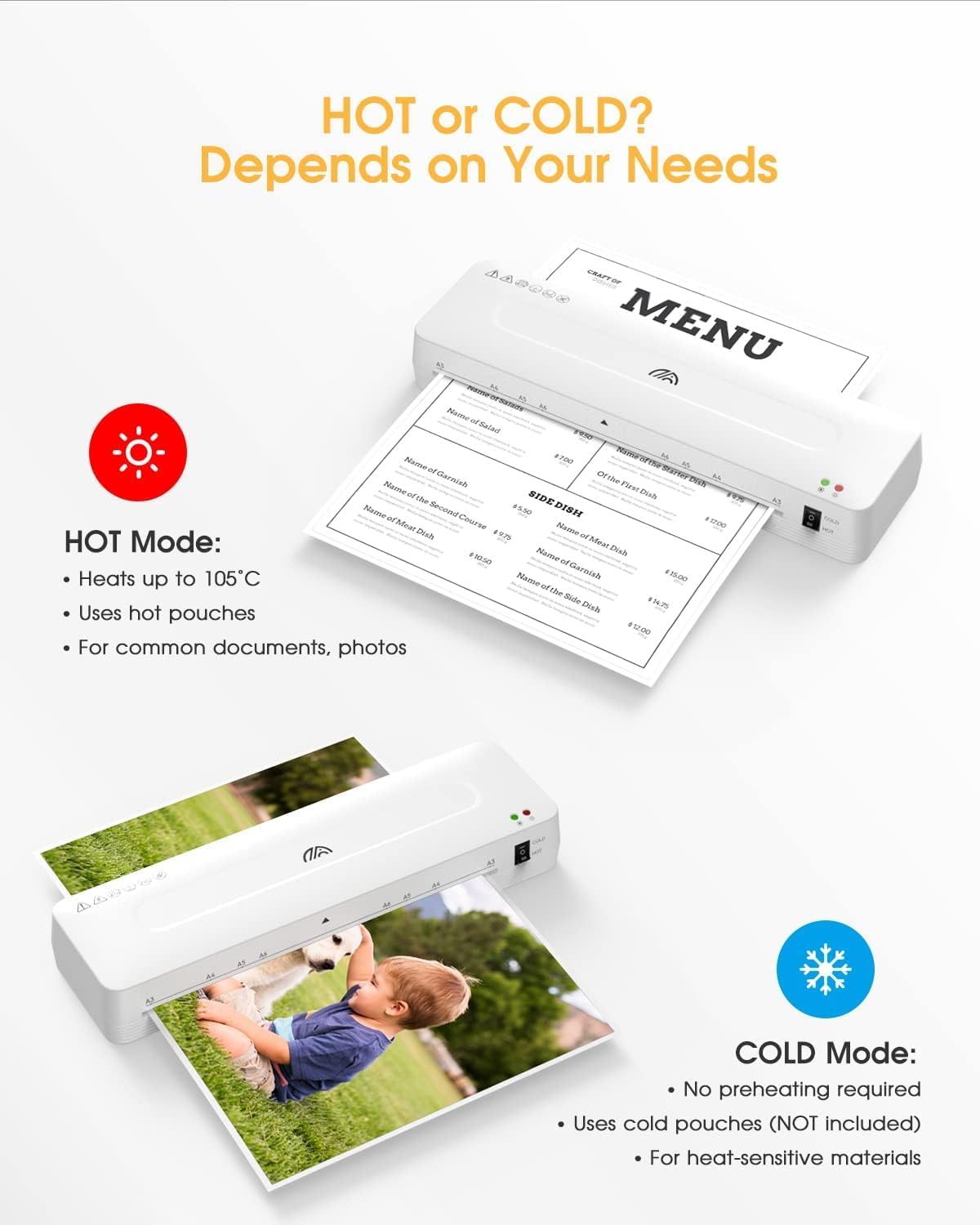 Crenova 13 Inch A3 Laminator Machine,Hot and Cold Settings,with Laminating Sheets Pouches,Paper Trimmer, for Home Office School