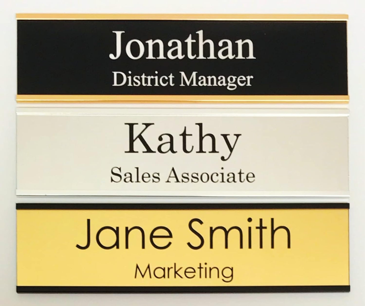 Office Desk Name Plate or Wall/Door Sign - 2x8 or 2x10 - Laser Engraved Sign - CUSTOMIZE. Holder available. Available in 21 colors and 17 fonts. Great gift idea - 4 Tags