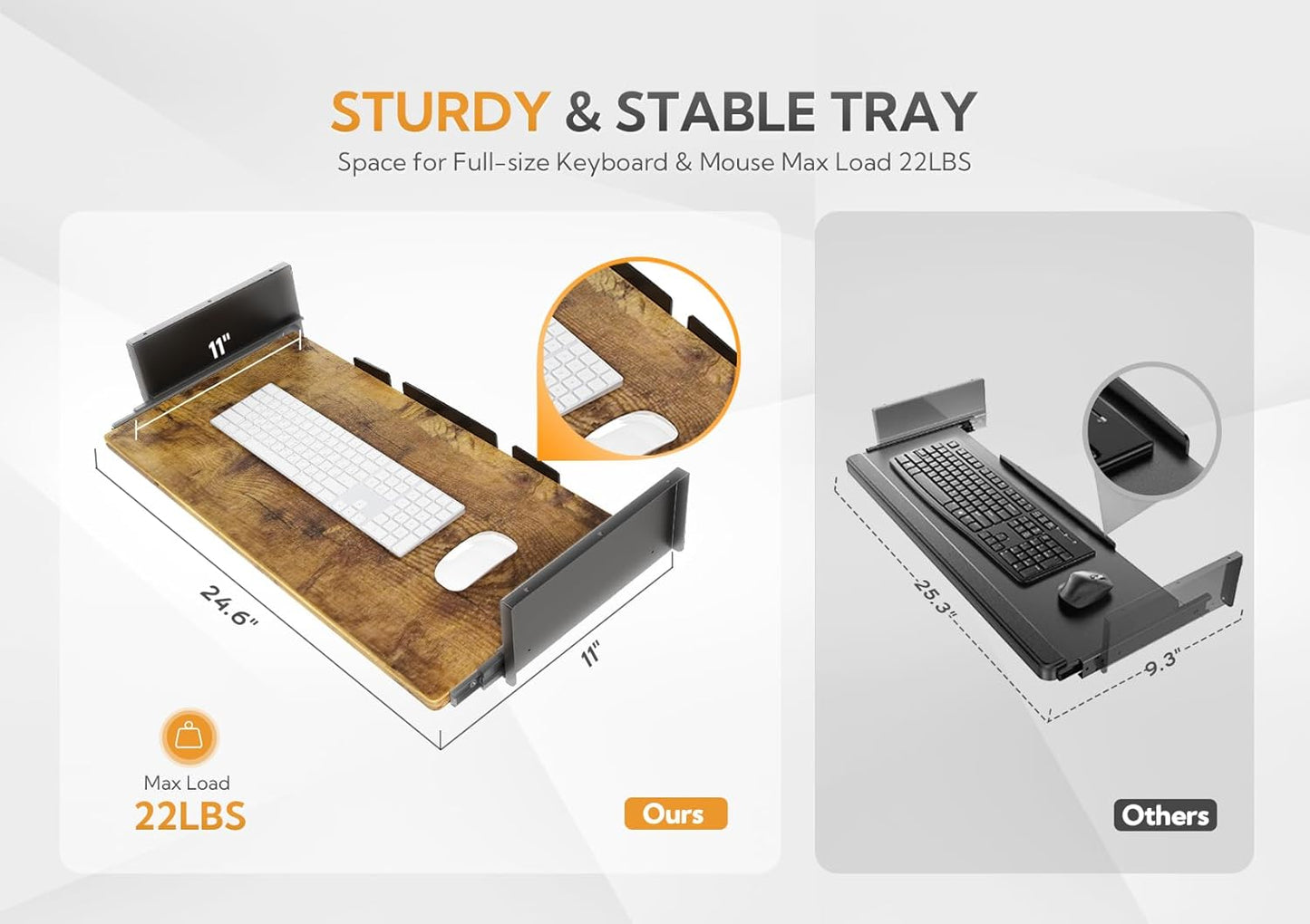 YDN Standing Desk, Height Adjustable Computer Desk with Keyboard Tray, 48 Inch Rustic Brown Ergonomic Desk for Home Office and Gaming