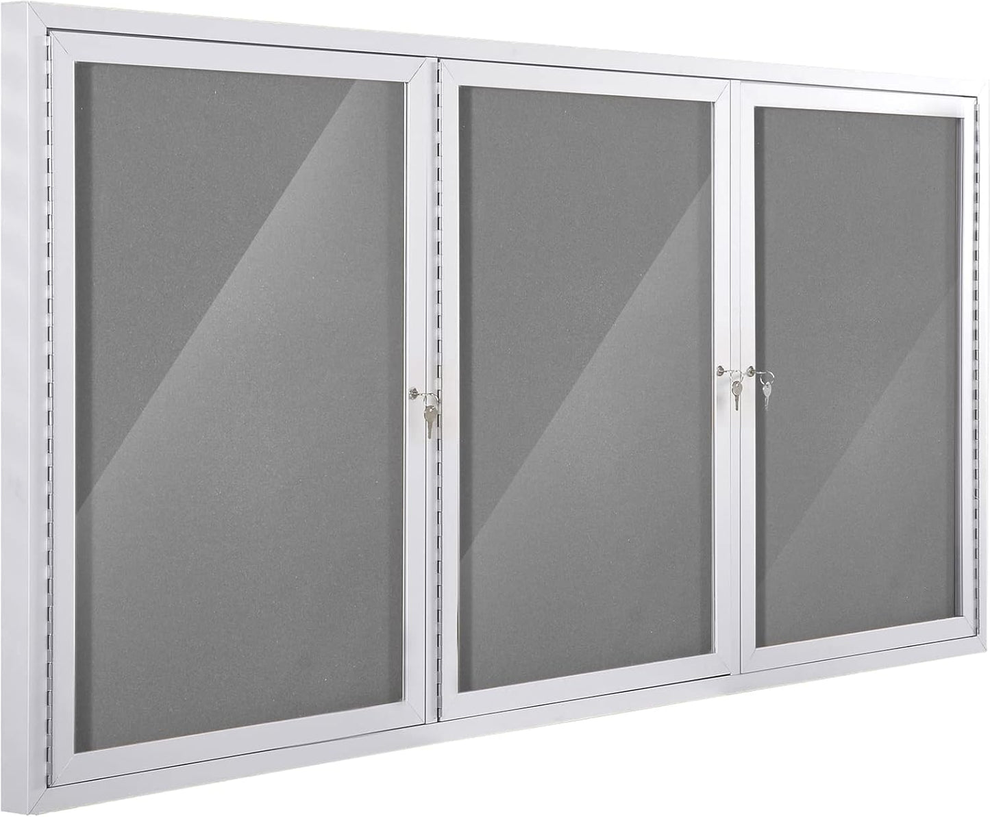 SWANCROWN Outdoor Bulletin Board 94x48in, Enclosed Bulletin Board with Locking Door for Office School Commerce, Grey Felt, Sliver Aluminum Frame