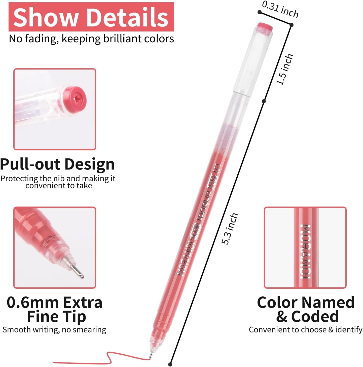 Gel Pens For Coloring, 18 Pack Colored Pens for Black Paper & White Paper, 0.6MM Fine Point Pens for Coloring, Writing, Drawing, Journaling, Note Taking, School, Office, Home