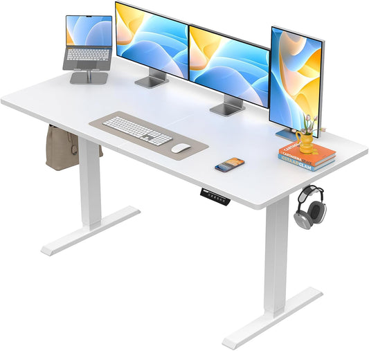 ErGear Electric Standing Desk, 55 x 28 inch Height Adjustable Sit Stand Up Desk, Computer Home Office Desk with 4 Memory Height Buttons, Two Pieces Desktop, White, EGESD112W