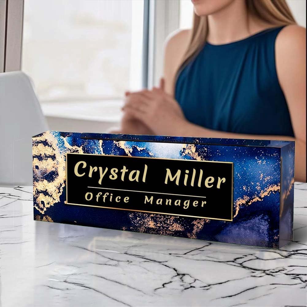 Office Desk Name Plate Personalized, Custom Plates for Desks on Acrylic Glass, Decor Nameplate, Accessories, Personalized Gift Boss Coworkers