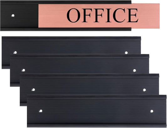 5 Pack Aluminum Wall or Door Name Plate Holder, Wall Mount Office Door Sign Holder with Double Sided Tape, for Business Department, Meeting Room, Room Number (Black, 2" x 10")