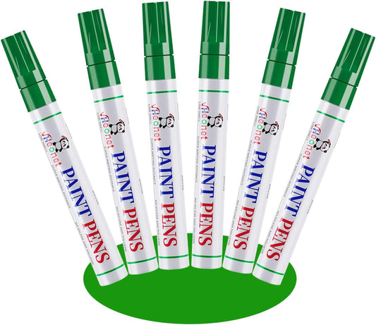 Green Paint Pens marking pens Permanent Markers - 6 Pack Oil Based Waterproof Markers for Tire, Rubber,Wood, Rocks, Metal, Canvas,Plastic, Dark Surface,Craft office Supplies,Medium Point