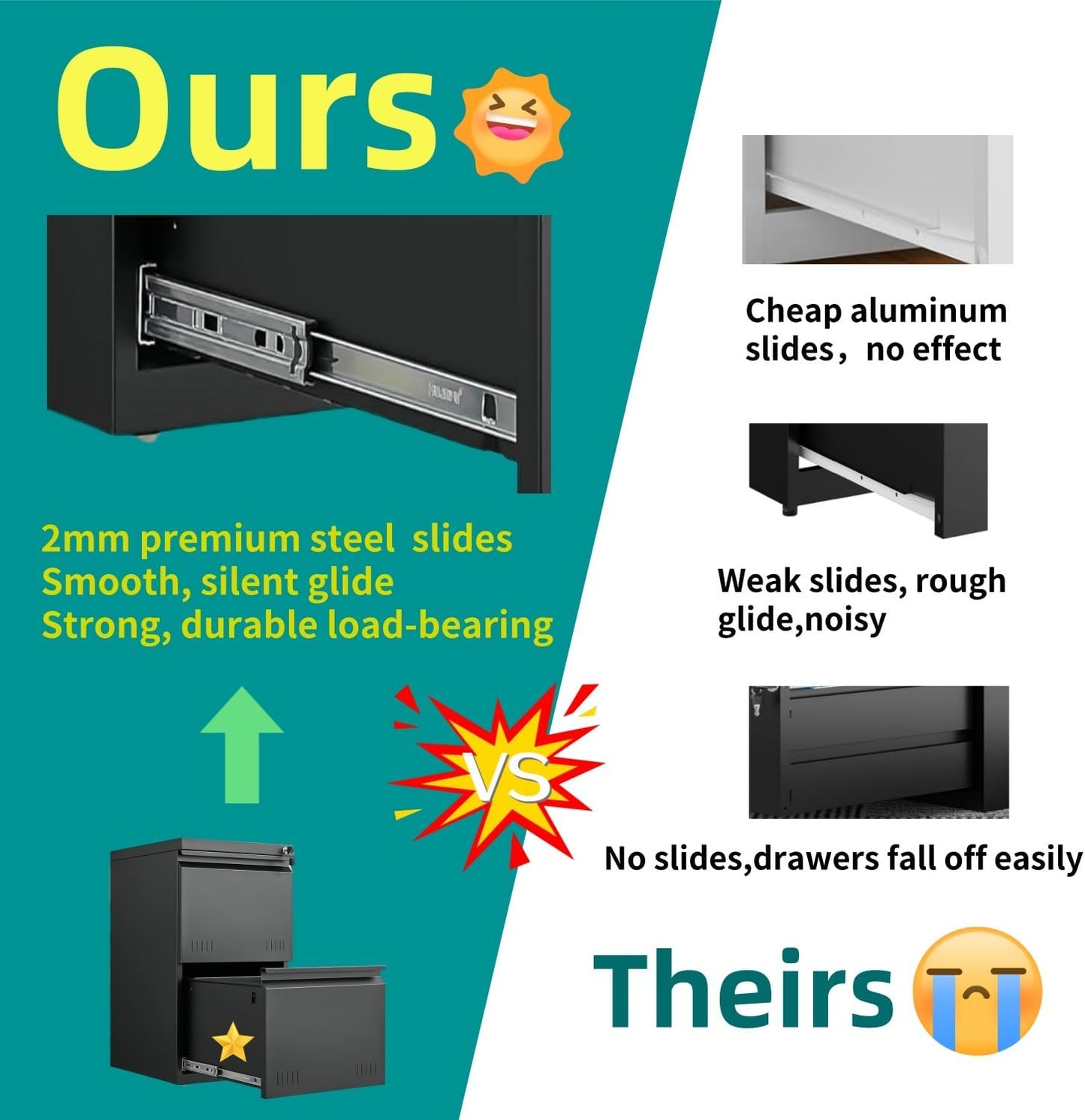 2 Drawer File Cabinet with Lock, Vertical File Cabinets for Home Office, Printer Stand, Heavy Duty Steel Office Storage Cabinet for Letter/Legal/A4, Assembly Required(Black)