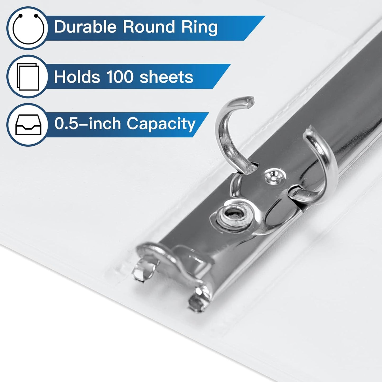 Basic 3 Ring Binder -1 or 1/2'' Binders with Roung Ring Binder, Large 100/200 Sheet Capacity, Fit 8.5" x 11" US Letter Size Paper, 12 Pack White (0.5'' White - 36 Packs)