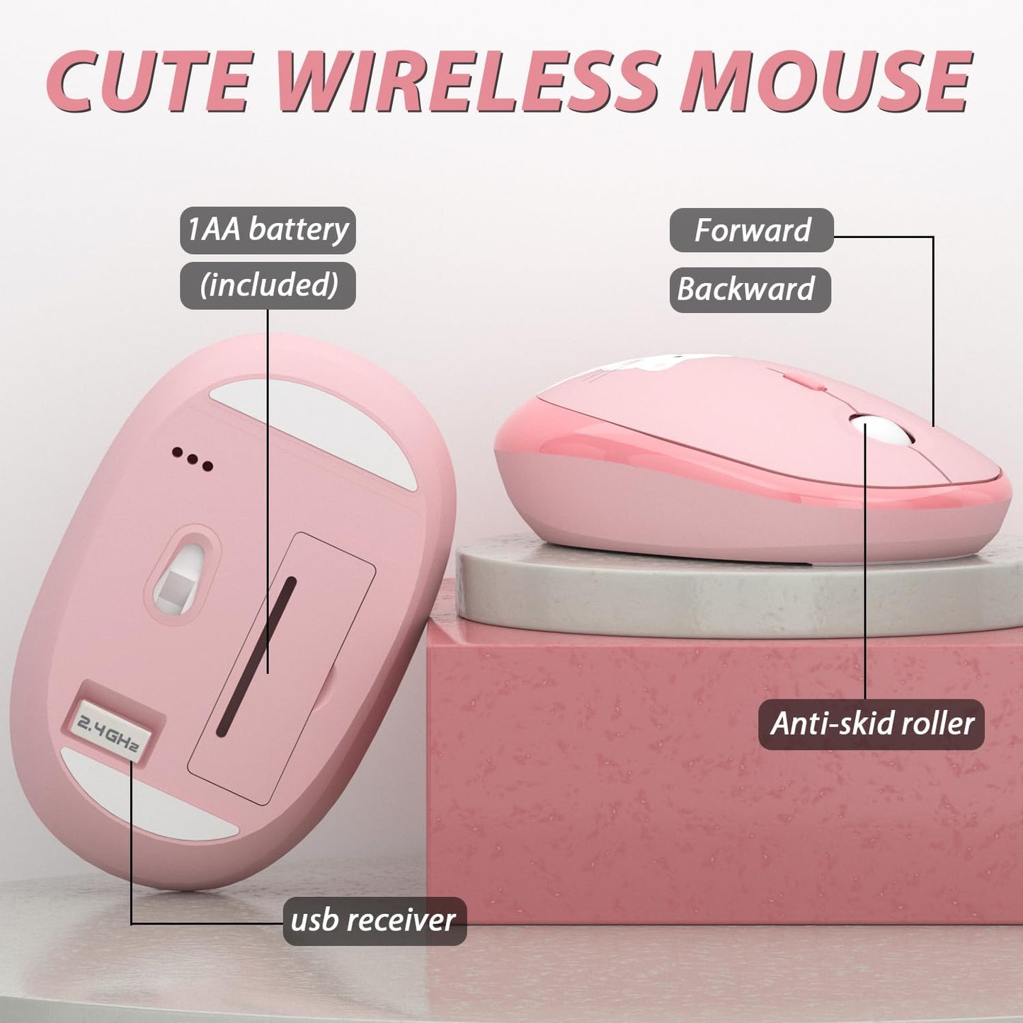 Wireless Keyboard,KOOTOP Cute Colorful 104 Keys Typewriter Retro Round Keycaps Keyboard for PC Laptop,Desktop,Windows, Home and Office Keyboards (Pink)