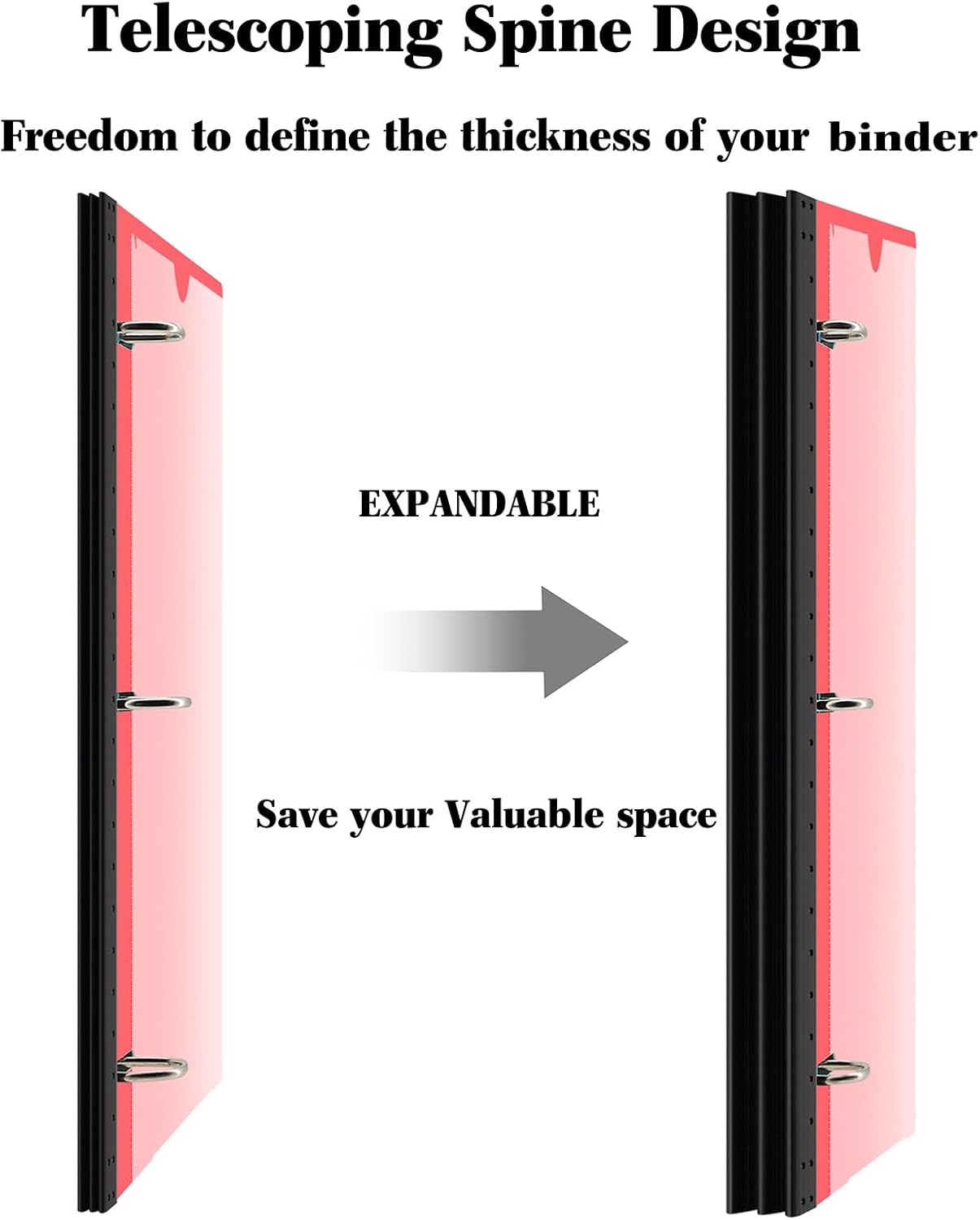 INFUN 1 Inch Telescoping 3 Ring Binder - 1PCS,Flexible Round Binder with Customizable Front Cover and Clear Catalog Pocket, 1 Inch Rings, 225 Sheet Capacity-Red