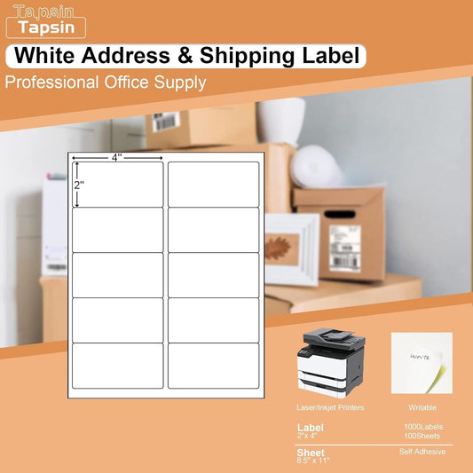 10up 50 Sheets Sticker Labels Compatible Laser/Ink Jet Shipping Labels, 2" X 4" Labels for Shipping/Mailing (500 Labels)