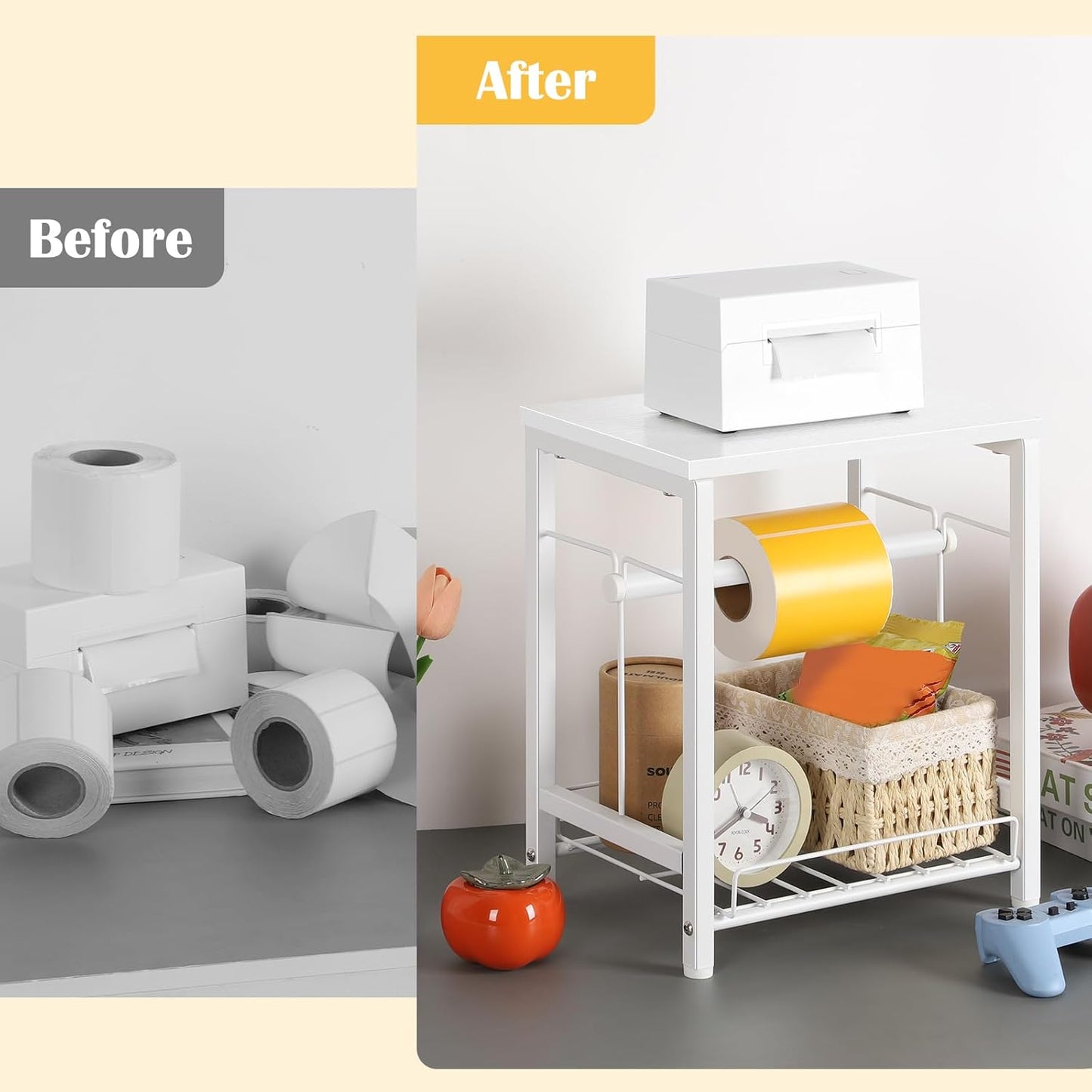 Label Holder Thermal Printer Sticker Stand Label Roll Holder for Rolls and Fan-Fold Labels, Desktop Printer Holder Label roll Dispenser for Small Business, Home Office Supplies, White