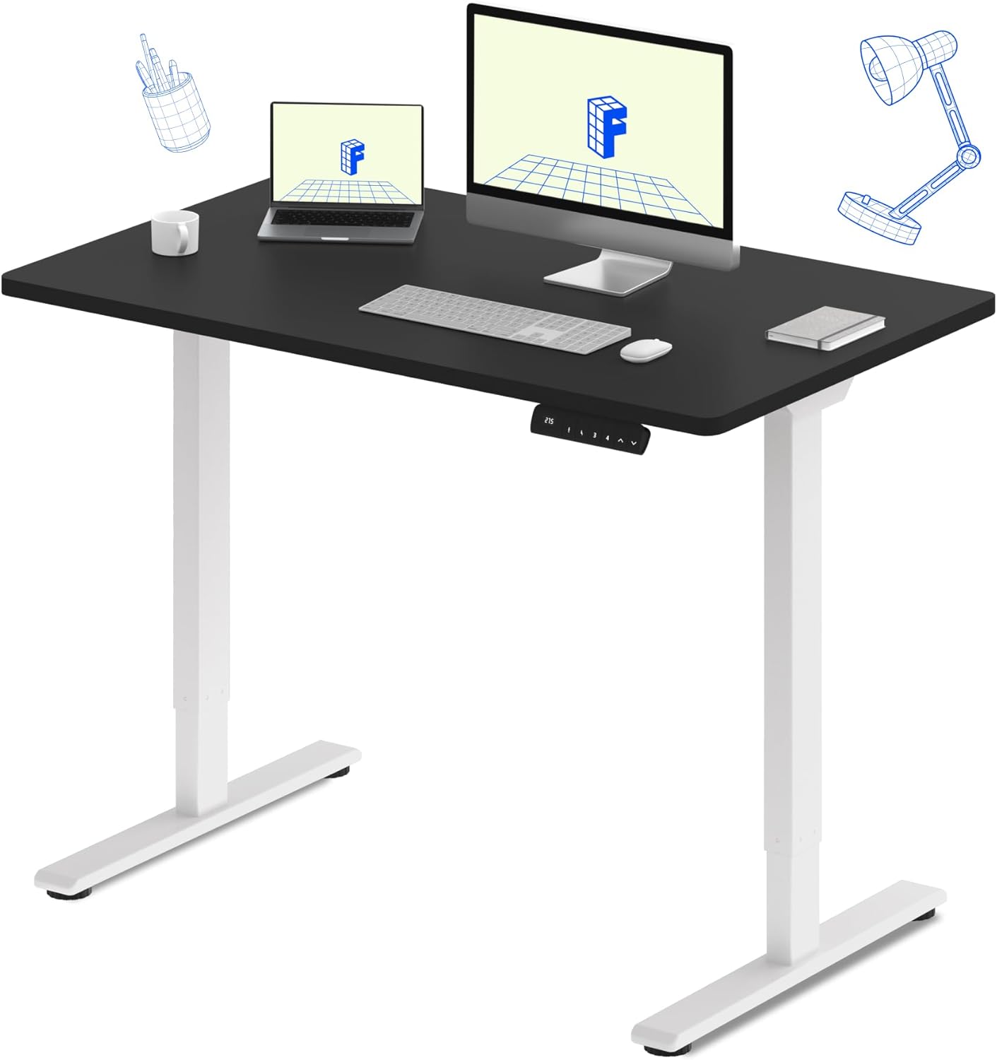 FLEXISPOT E3 Dual Motor Electric Standing Desk 48x30 Inch Whole-Piece Board Height Adjustable Electric Sit Stand Desk (White Frame + Black Desktop, 2 Packages)