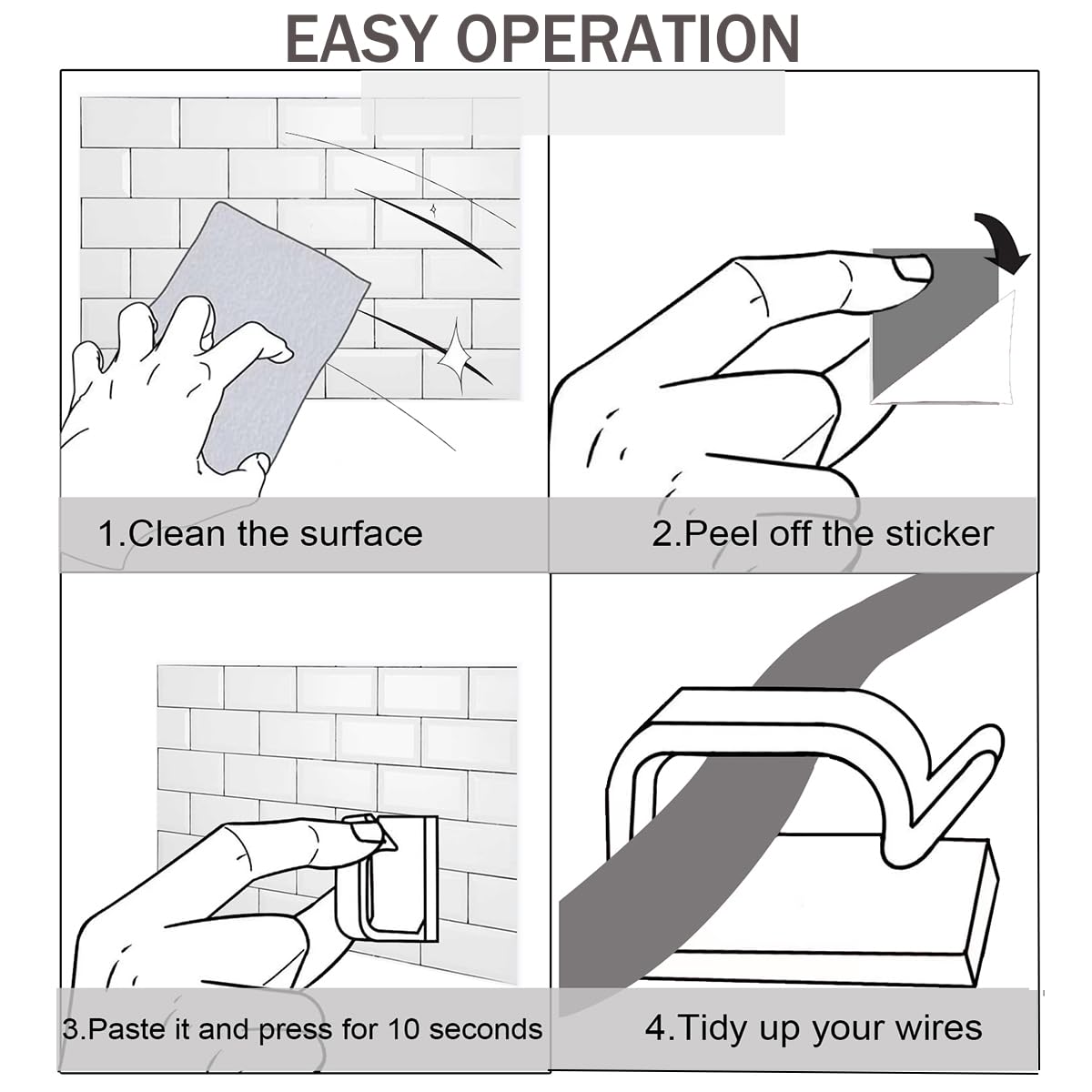 100PCS Cable Clips, Adhesive Wire Clips Strong Cord Clips Wire Holders, Cable Management Clips for Desk, Wall, Car, TV, Ethernet Cable (Clear, Medium)