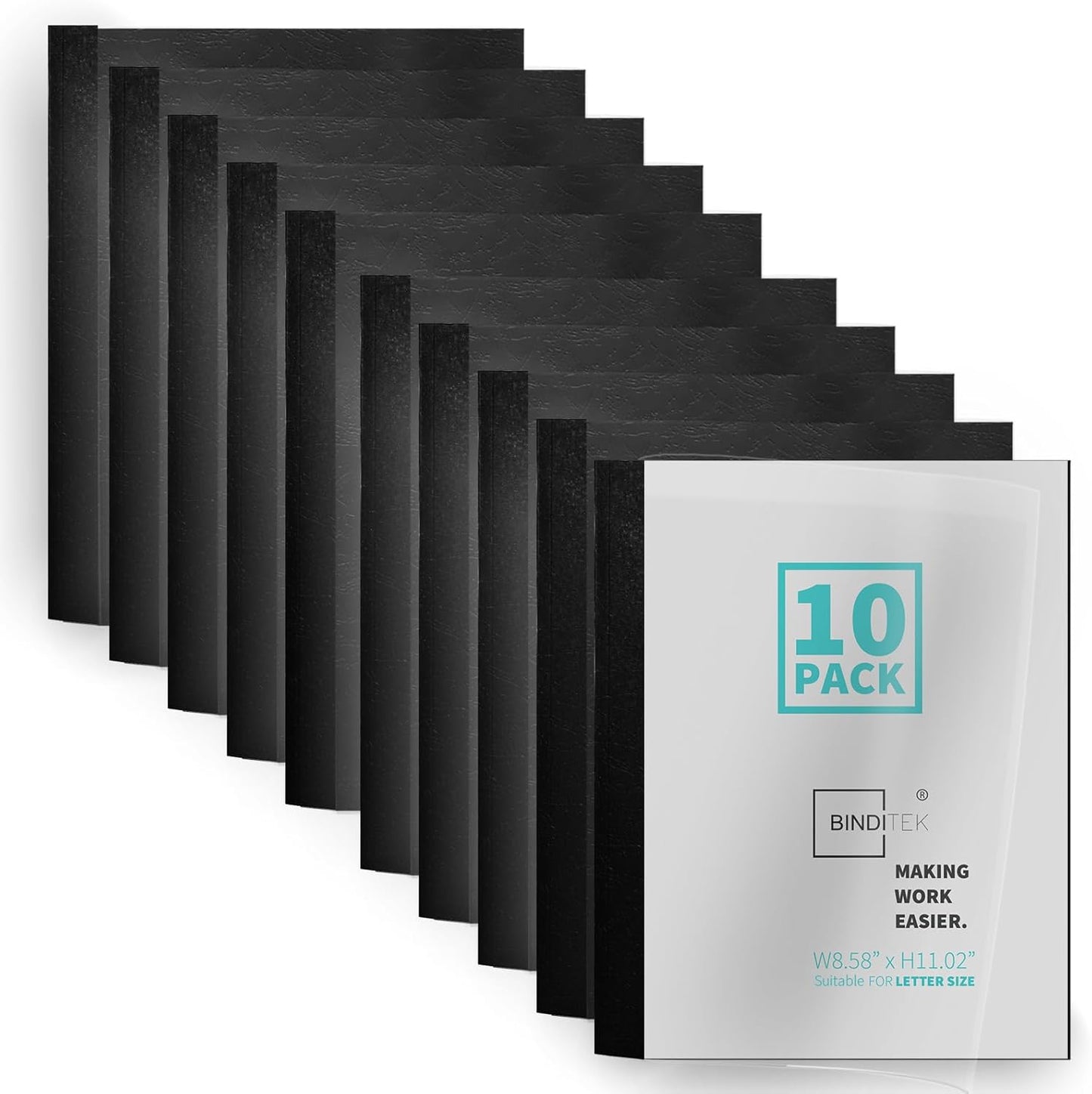 Binditek 10 Pack Thermal Binding Presentation Covers, 1/16 Inch Spine, Holds 15 Sheets, Ultra Clear Front Cover, Black Paper Back Cover, Letter Size, for Students and Coworkers
