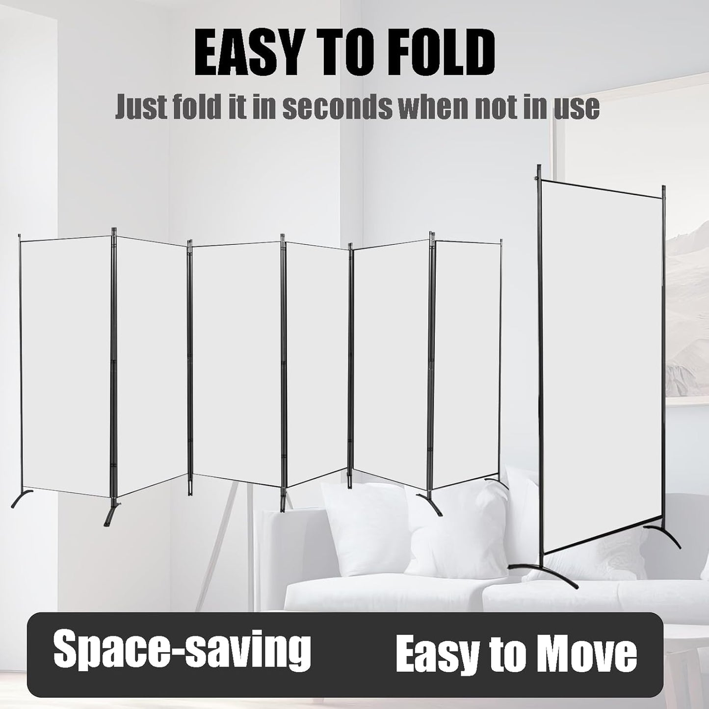 Room Divider-6 Panels White Folding Privacy Screens, 6 ft Partition Room Dividers Wall for Separation, Home, Office, Classroom, Studio