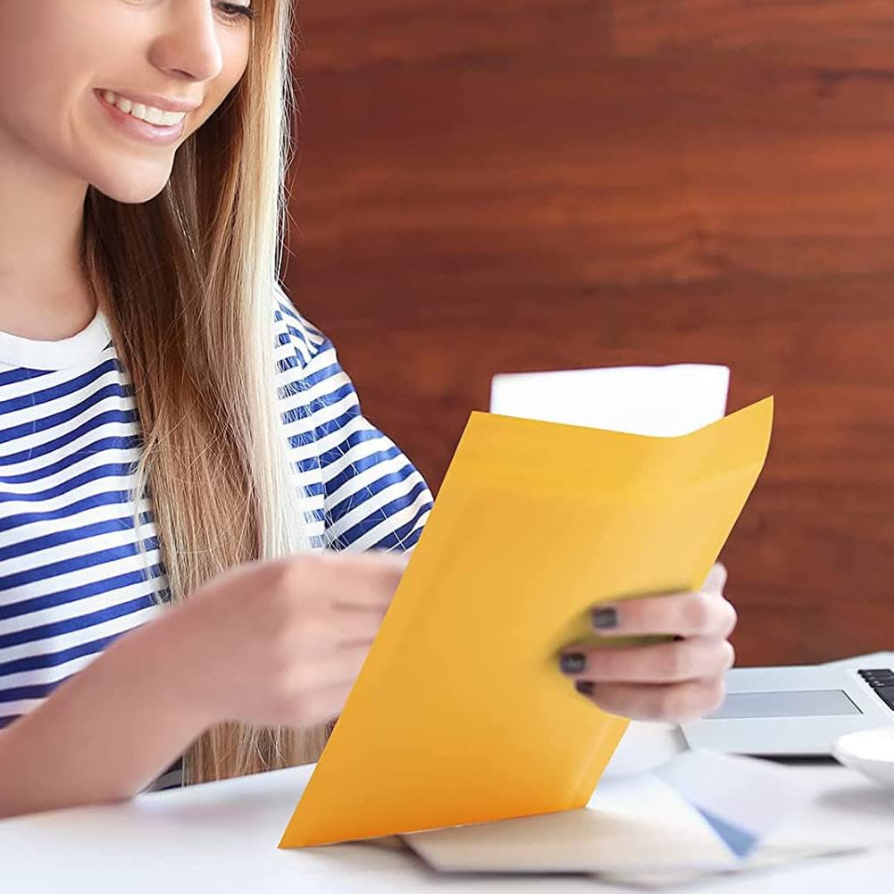 packbabol Kraft Bubble Mailers 4x8 Inch 100 Pcs,Small Self-Sealing Mail Shipping Bags,Yellow Padded Envelopes #000