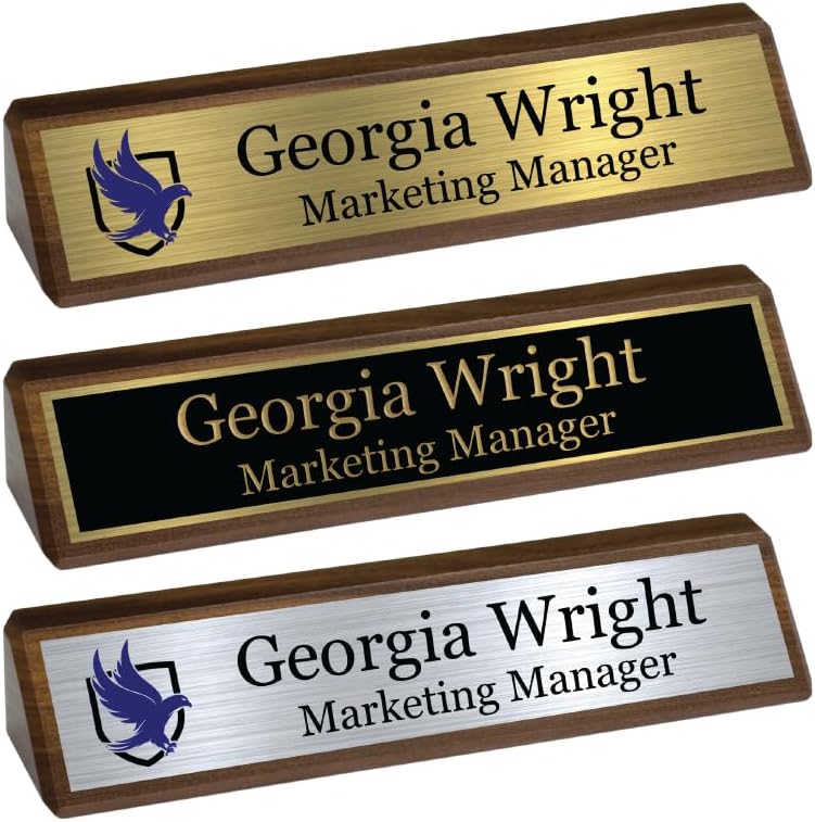 Custom Desk Wedge Name Plate - Personalized Titles and Styles (2x8 Inch, Solid Walnut w/Name Plate)