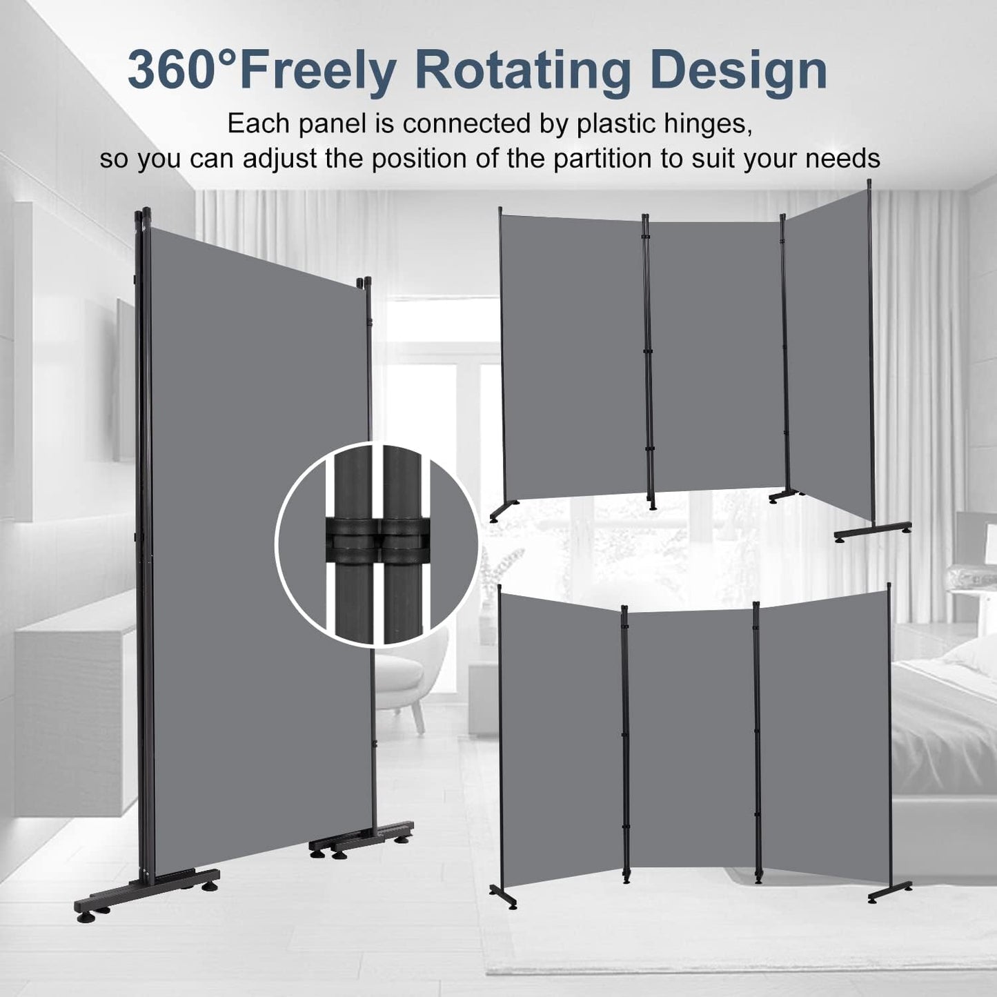 Room Divider 6ft Room Dividers and Folding Privacy Screens, 3 Panel Partition Room Divider Fabric Panel, Indoor Wall Divider for Room Separation Freestanding Space Separators for Bedroom Office Studio