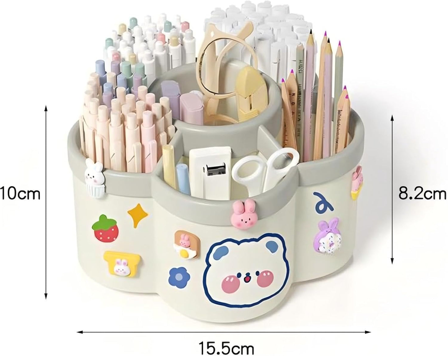 Pen Holder for Desk, 360°Rotating Pencil Pen Holder, Desk Pen Organizer with 6 Slots, Large-capacity Desk Organizer, Pencil Holder for Desk, Office, School, Home Use (Green)