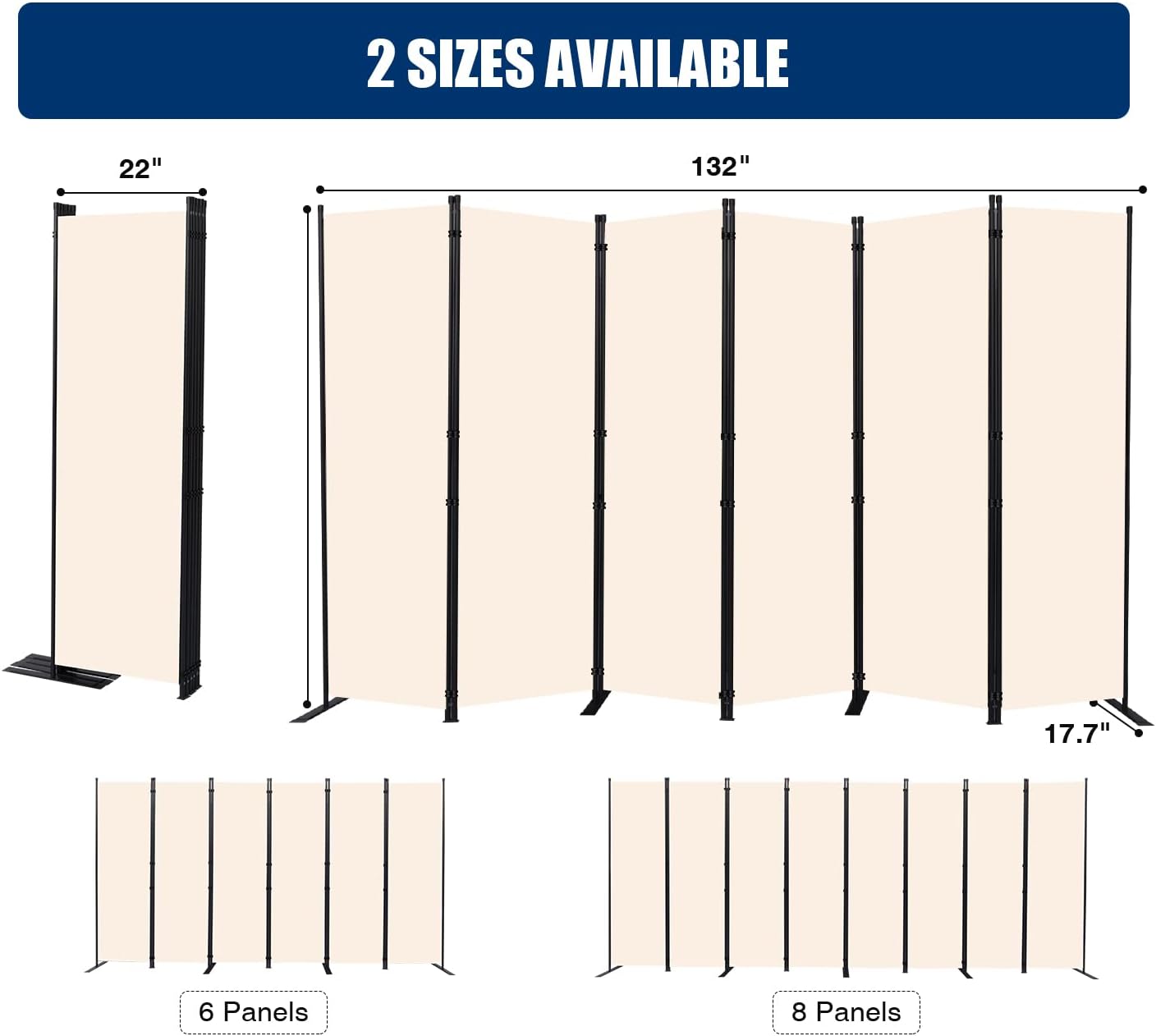 Room Divider and Folding Privacy Screens， 6 Panel Wide Room Divider Wall Screen for Room Separtition, Partition Room Dividers Fabric Panel Wall Dividers Freestanding for Office, Bedroom, Studio Dorm