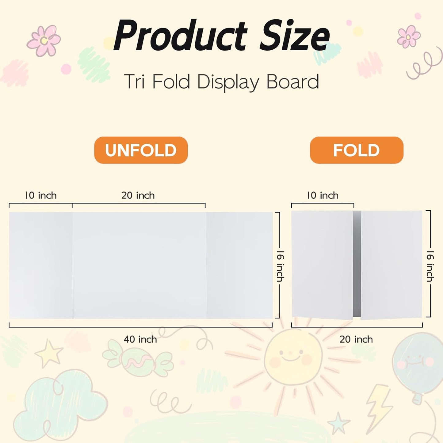 4 Pack Trifold Poster Board, 16x40 Inches White Presentation Board, Portable Display Board for Science Fair, School DIY Project and Business Exhibitions