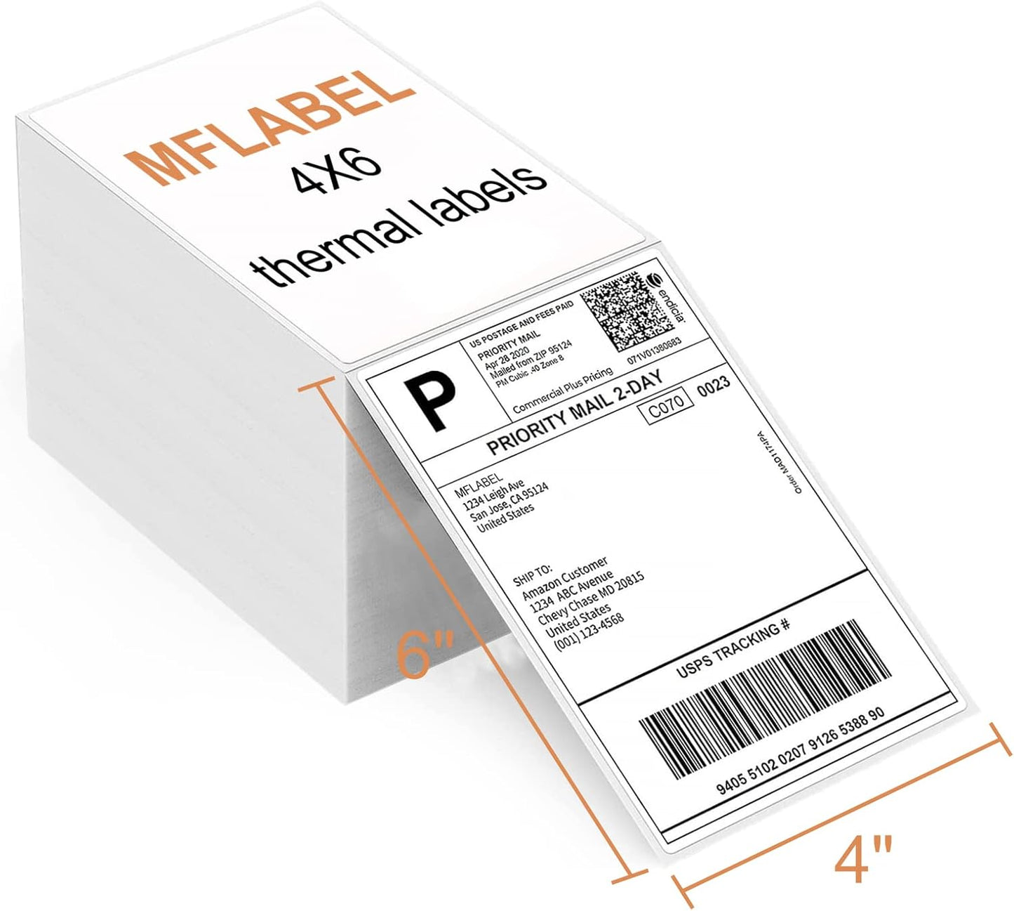 MFLABEL Fanfold 4" x 6" Direct Thermal Labels White Perforated Shipping Label,16 Stacks,Total 16000 Labels