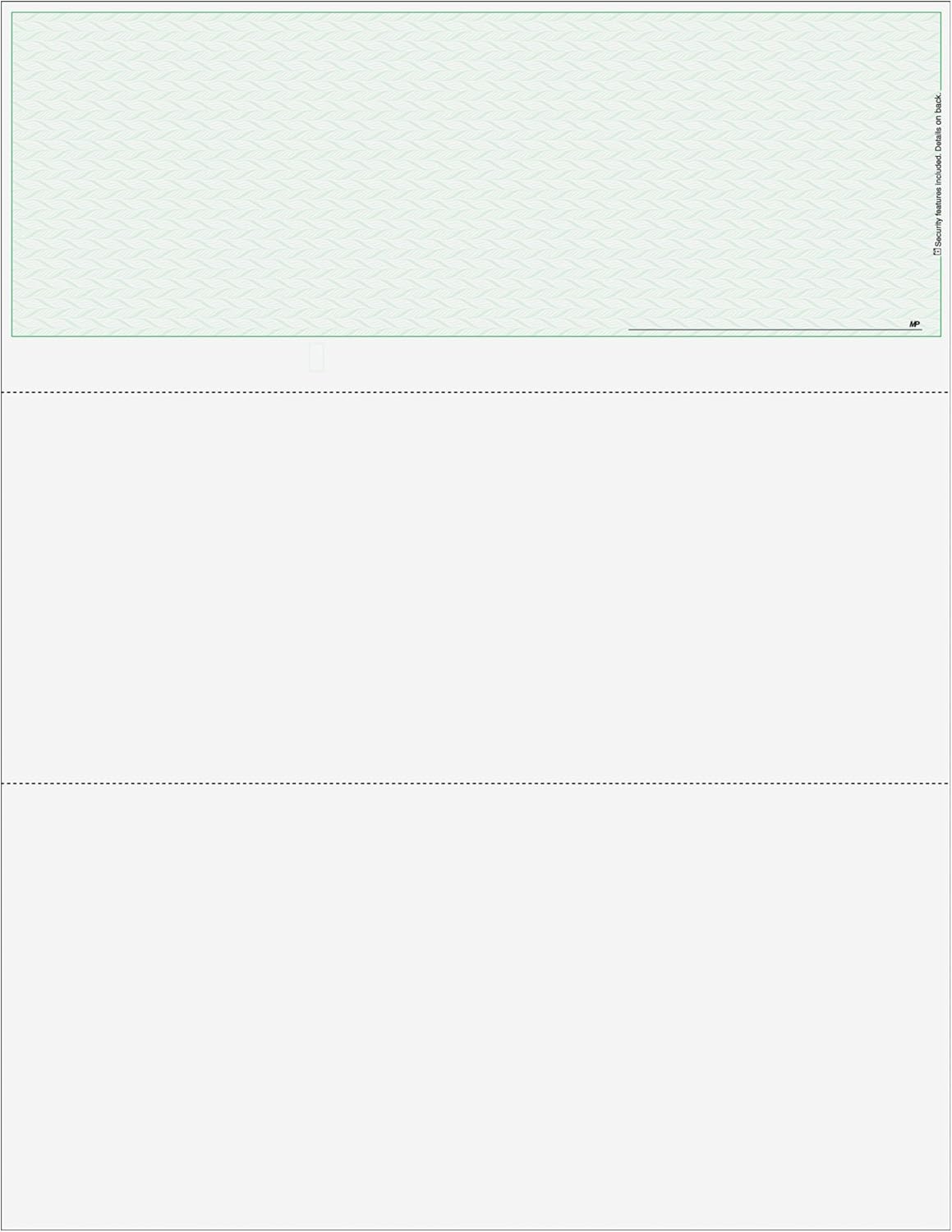 Blank Classic Business Top Check, Blank Computer Top Check Paper with Green Herringbone Background and Signature Line, 500/Pk