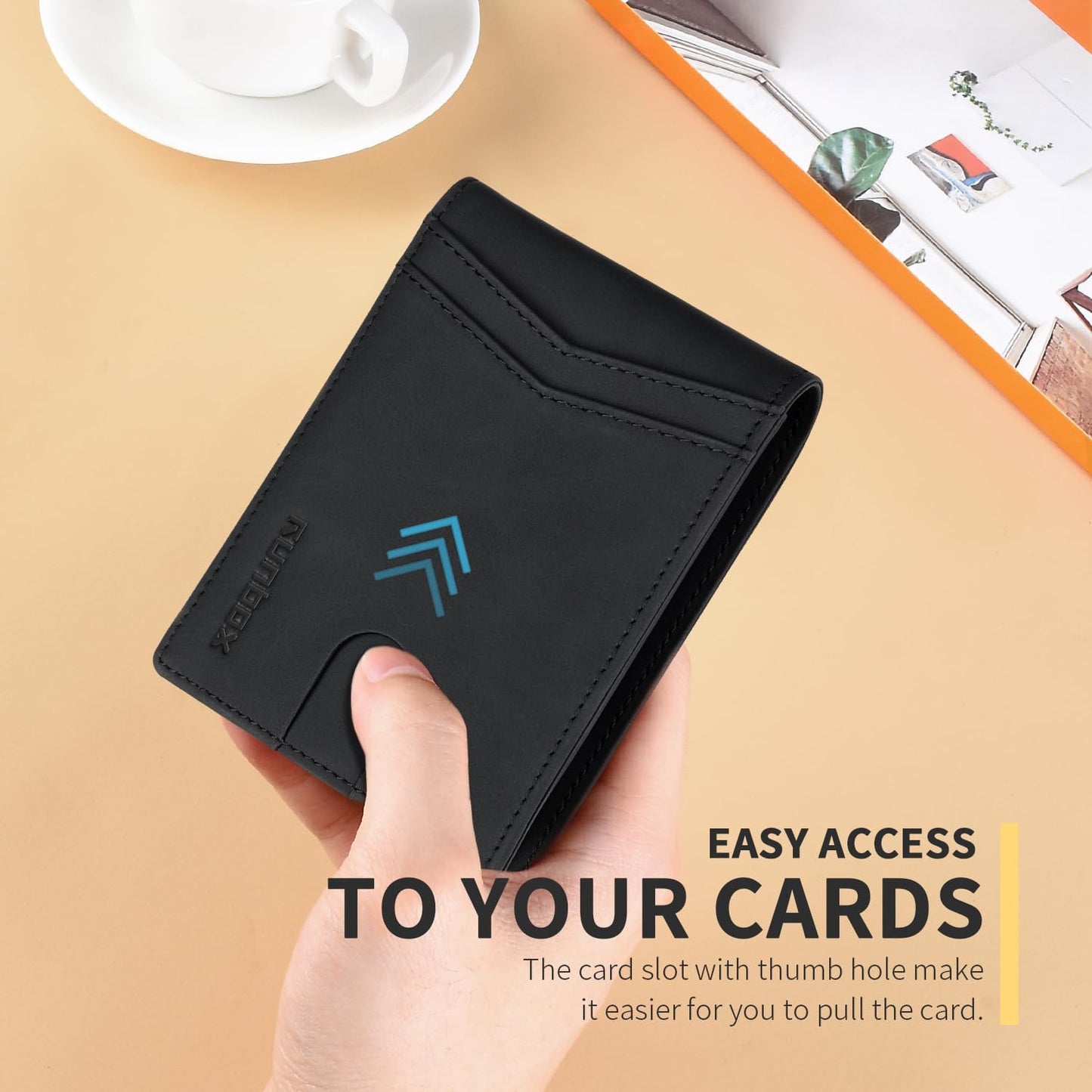 RUNBOX Wallet for Men Slim Rfid Leather 2 ID Window With Gift Box