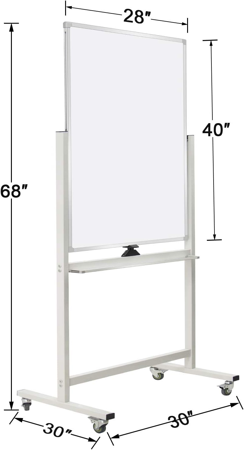 40" x 28" Mobile Dry Erase Whiteboard Double-Sided White Boards on Wheels Flip-Over Magnetic Rolling Whiteboard with Stand, Aluminium Frame