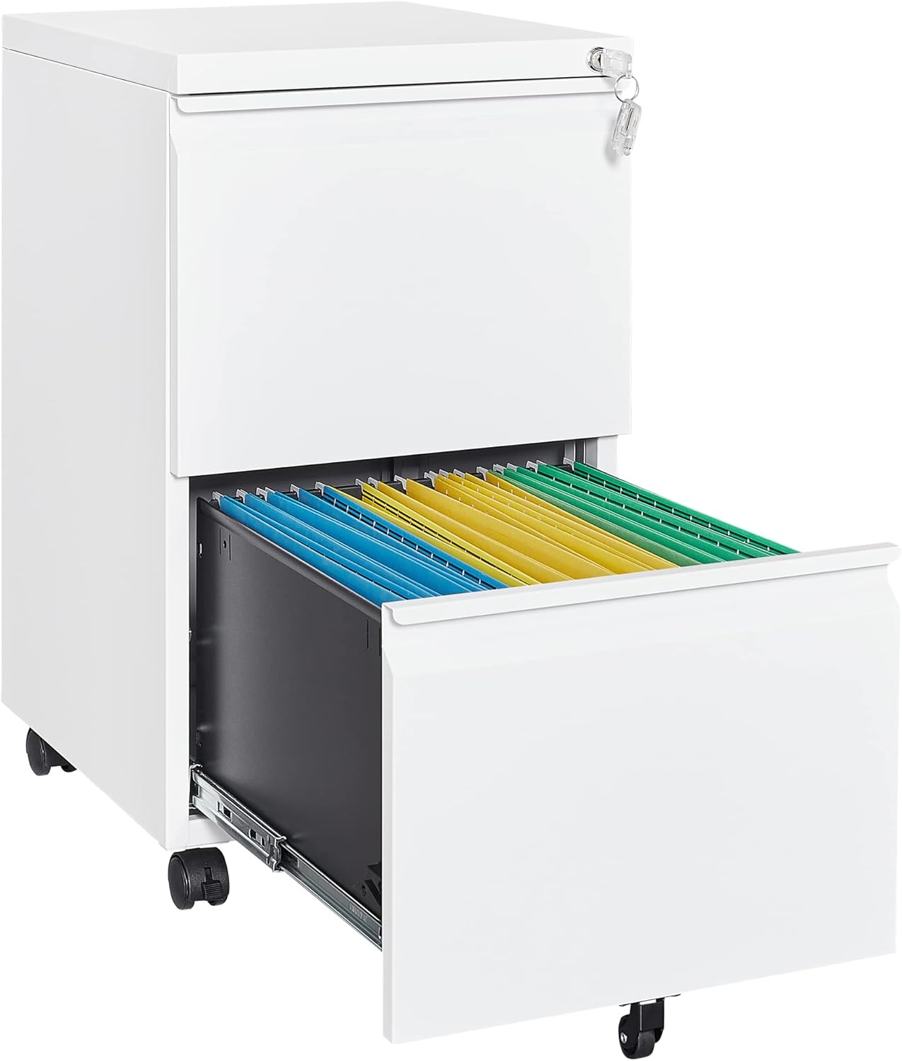 Letaya 2 Drawer Mobile File Cabinet with Lock,Under Desk Metal Filing Cabinets for Home Office Organizer Letters/Legal/A4(Fully Assembled-White)