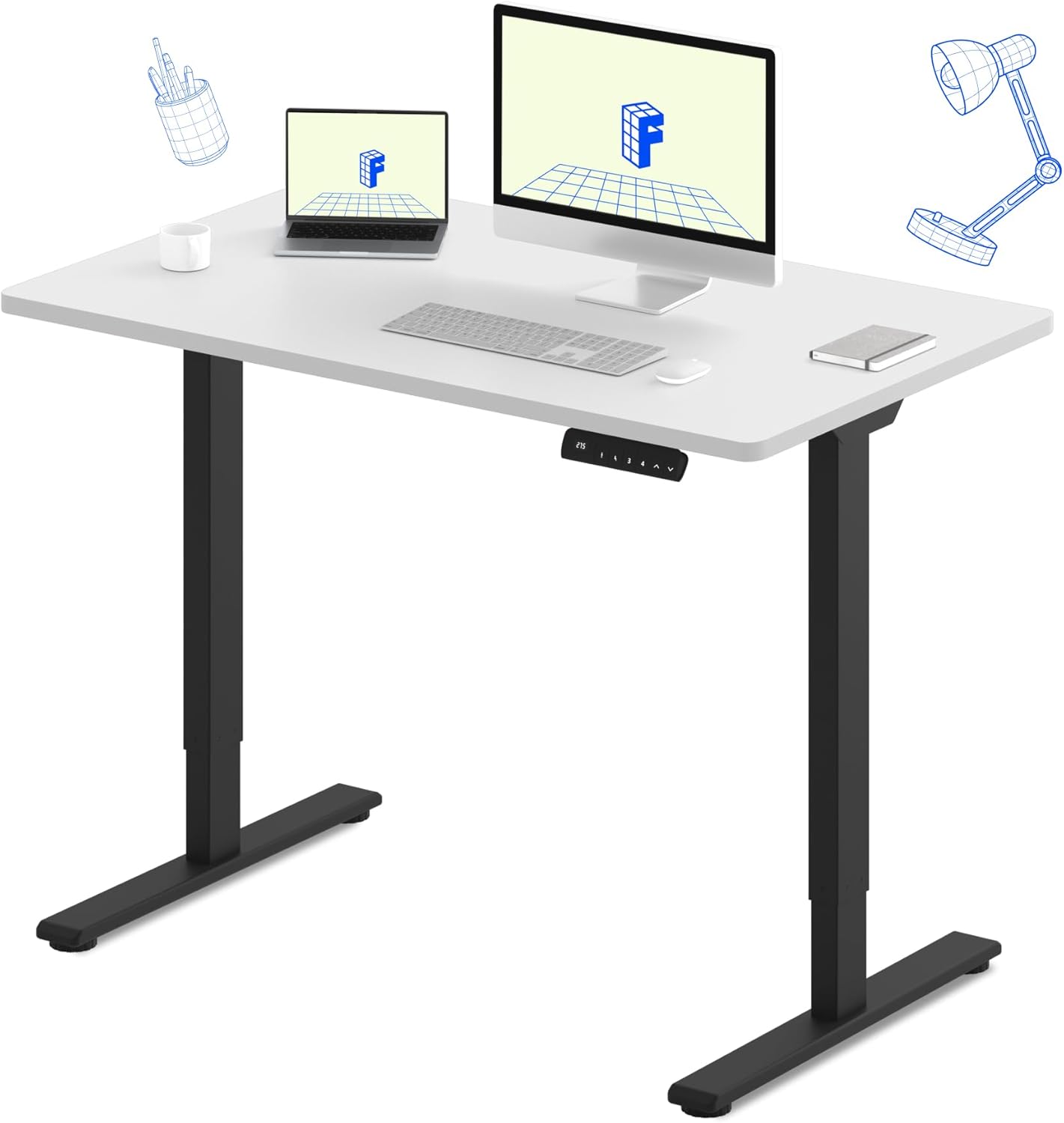 FLEXISPOT E3 Dual Motor Electric Standing Desk 48x30 Inch Whole-Piece Board Height Adjustable Electric Sit Stand Desk (Black Frame + White Desktop, 2 Packages)