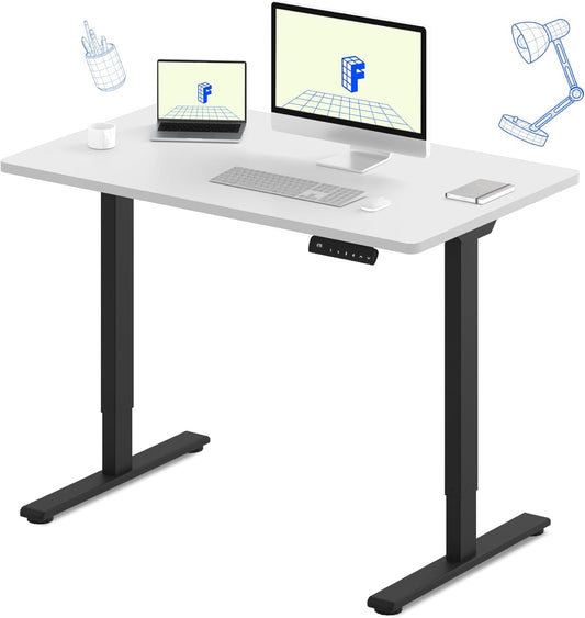 FLEXISPOT E3 Dual Motor Electric Standing Desk 48x30 Inch Whole-Piece Board Height Adjustable Electric Sit Stand Desk (Black Frame + White Desktop, 2 Packages)
