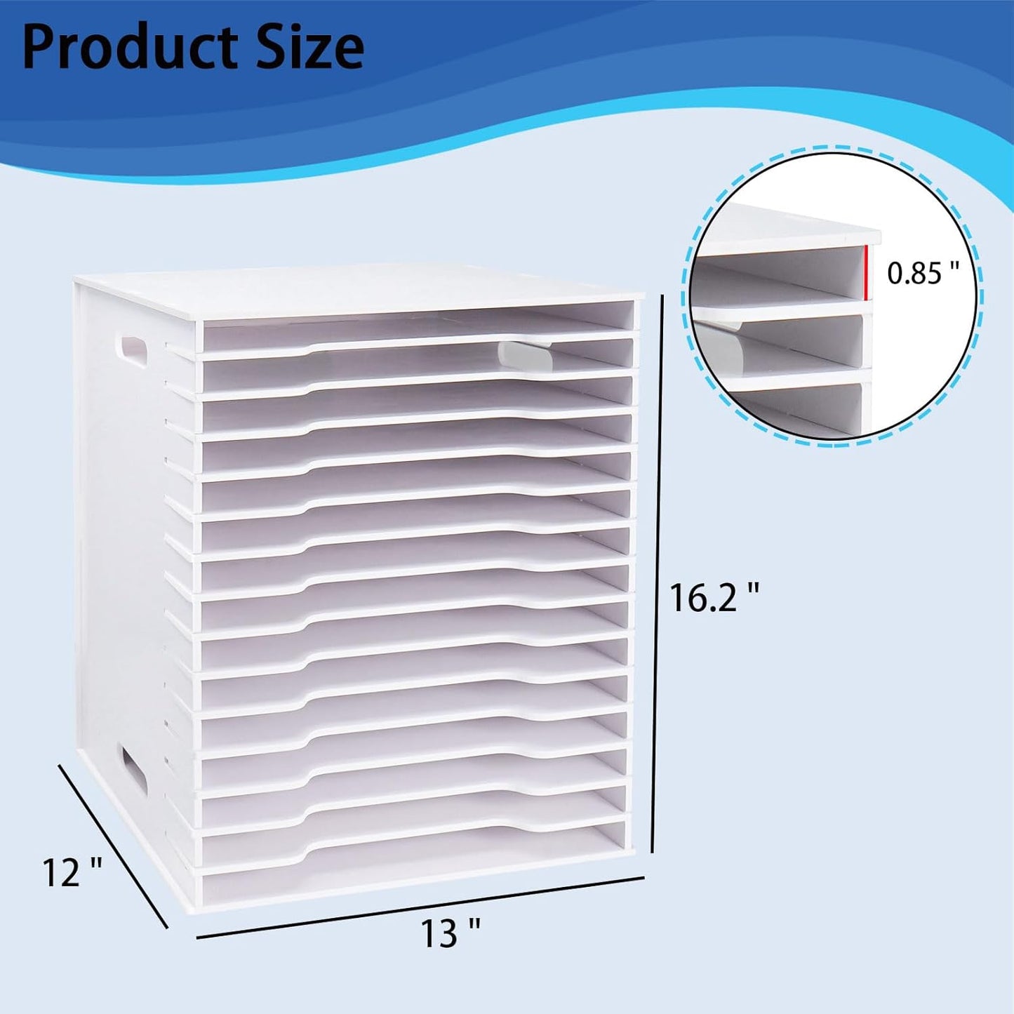 SANFURNEY Scrapbook Paper Organizer for Sizes 12" x 12", 15 Slots File Sorter Storage, Document Holder, Desktop Scrapbook Paper Organizer Rack for Home Office School (White, 15 Slots - Large Size)