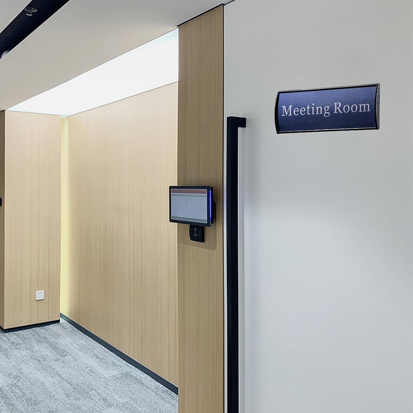 5Pcs Office Name Plates Holder for Doors, 3” X 8” Curved Wall Mount Door Sign Holder, Black Aluminum Sign Holder for Office Wall with Plastic Film and Adhesive Tape