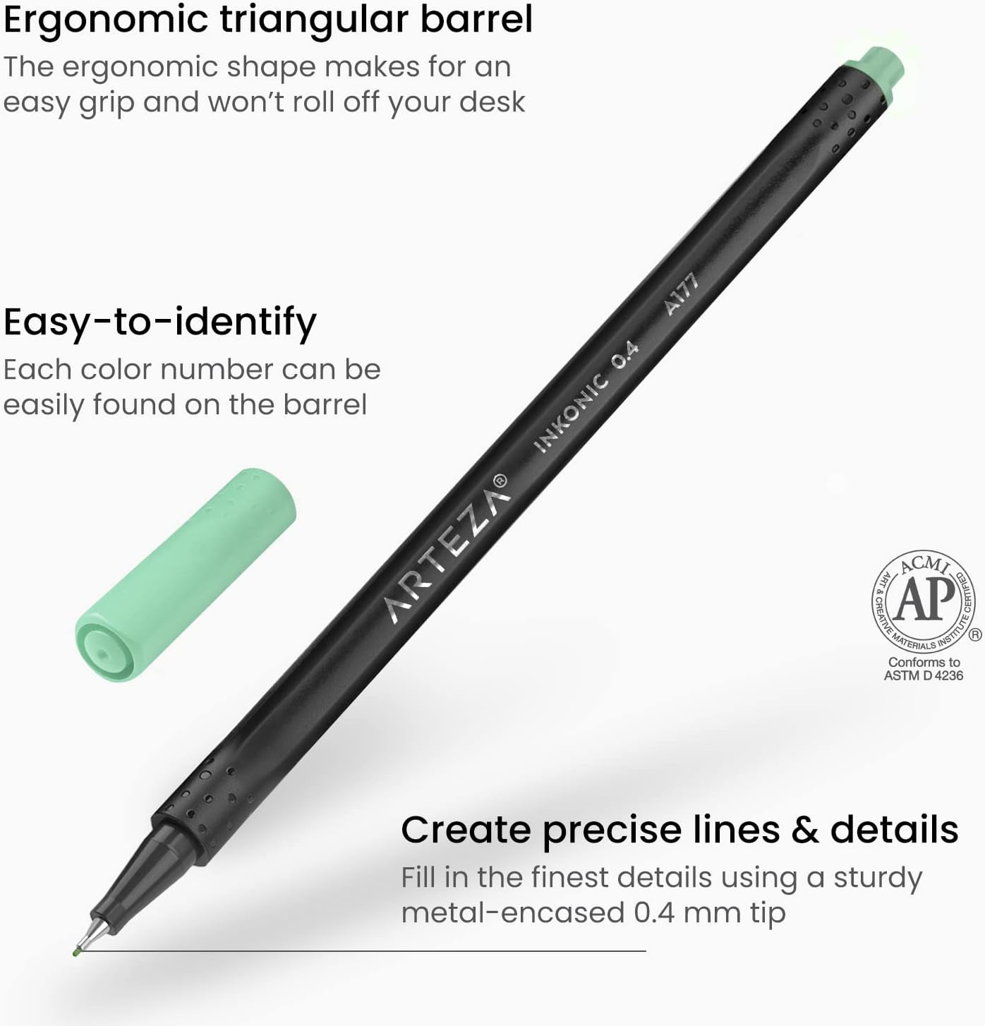 ARTEZA Inkonic Fineliners Pens, Set of 72, 0.4 mm Fine Tip Markers, Water-Based Art Pens for Drawing, Sketching, Journaling, Calligraphy