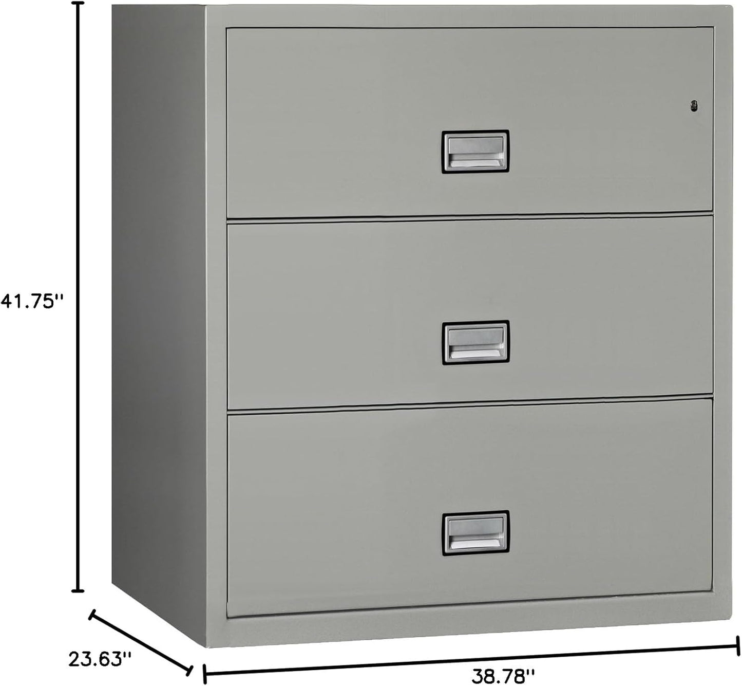 38 inch Wide 3-Drawer Lateral Fireproof File Cabinet – Legal and Letter Size Filing – Key Lock – Water Resistant – Fire Safe and Impact Rated – Light Gray Finish – Model LAT3W38LG