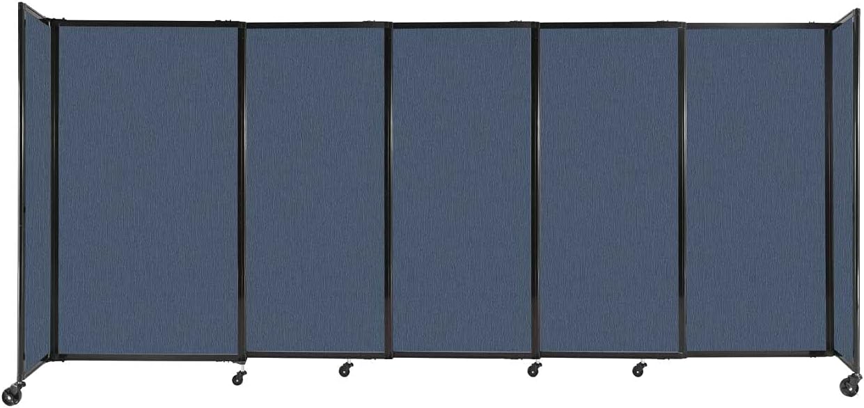 Versare Straightwall Sliding Portable Wall Partition | Freestanding Office Dividers | Locking Wheels | Temporary Room Separator | 11'3'' Wide x 5' Tall Ocean Fabric Panels