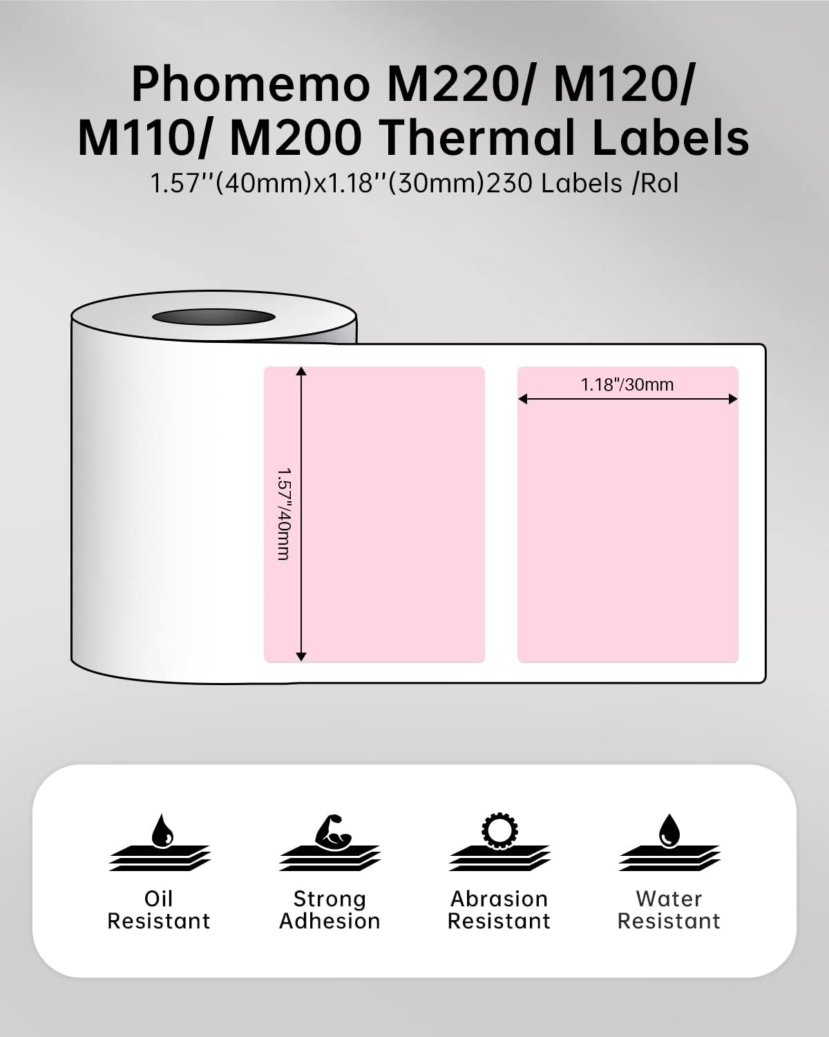 Phomemo Labels,Thermal Color Label,1.57'' x 1.18''Square Self-Adhesive Sticker Paper for Phomemo M110 M220 M221 M120 M108 M150 M250 M260 M160 M200 Printer, for Barcode,Name,Address (Pink/Blue/Khaki